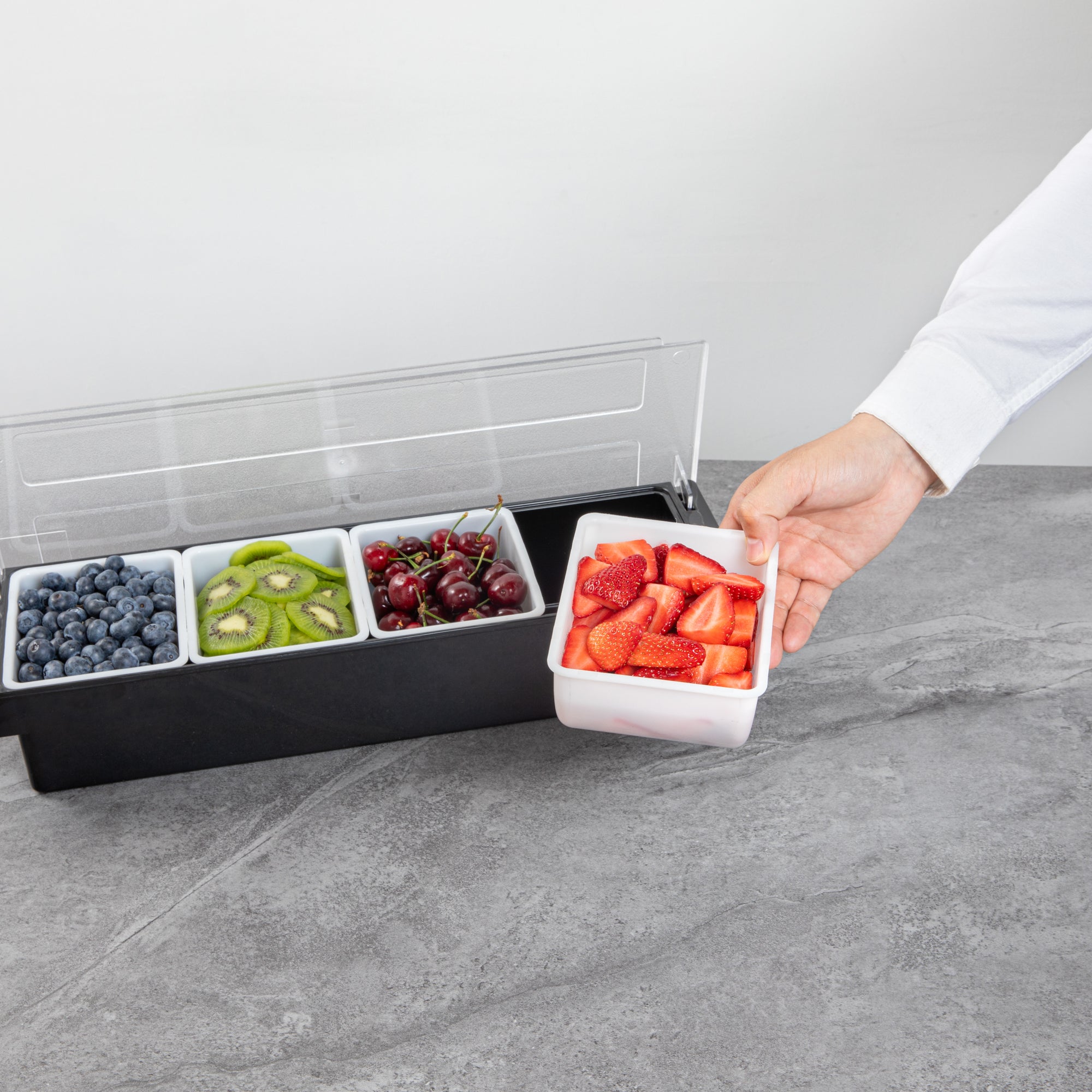 Bar Lux 1.5 Pint White Plastic Insert - Fits 4-Compartment Condiment Caddy - 1 count box