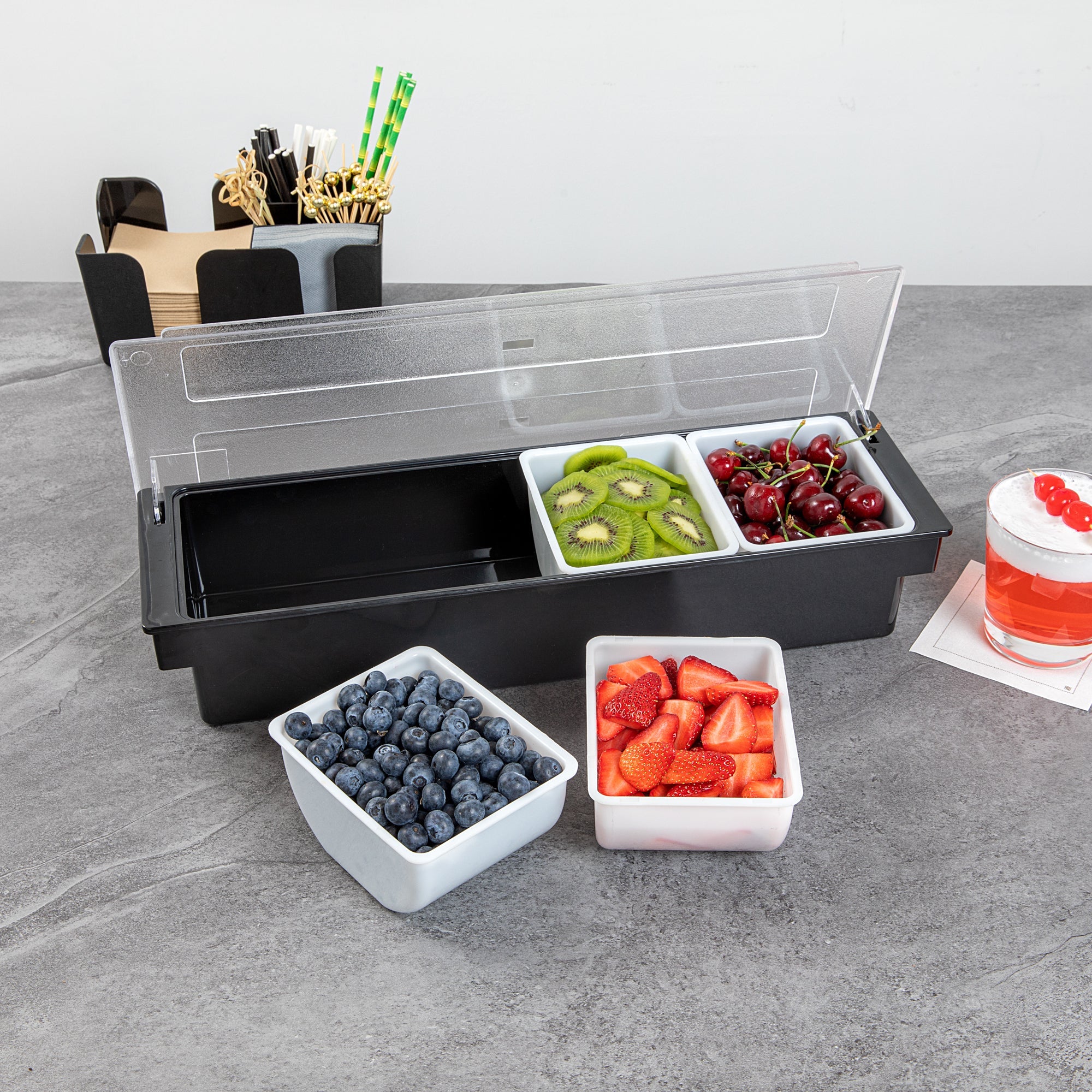 Bar Lux 1.5 Pint White Plastic Insert - Fits 4-Compartment Condiment Caddy - 1 count box