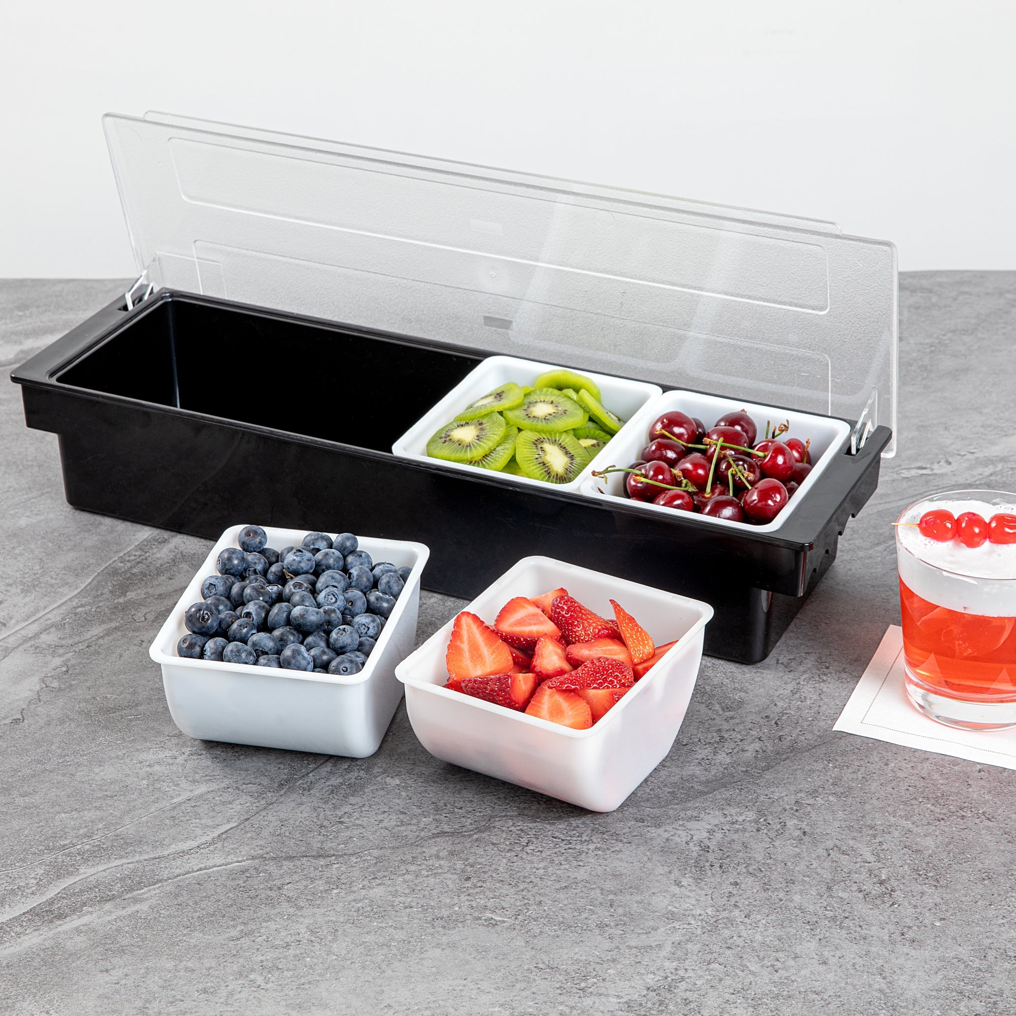 Bar Lux 1.5 Pint White Plastic Insert - Fits 4-Compartment Condiment Caddy - 4 count box