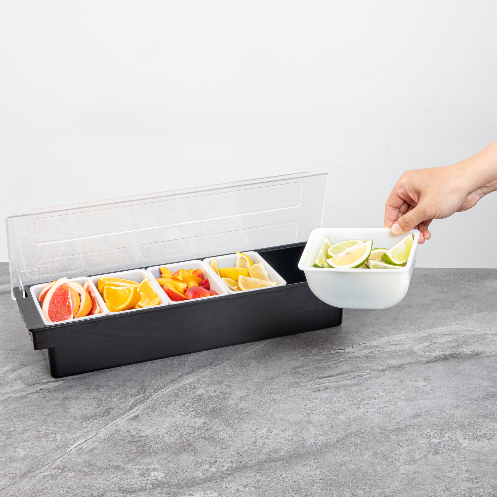 Bar Lux 1.25 Pint White Plastic Insert - Fits 5-Compartment Condiment Caddy - 5 count box