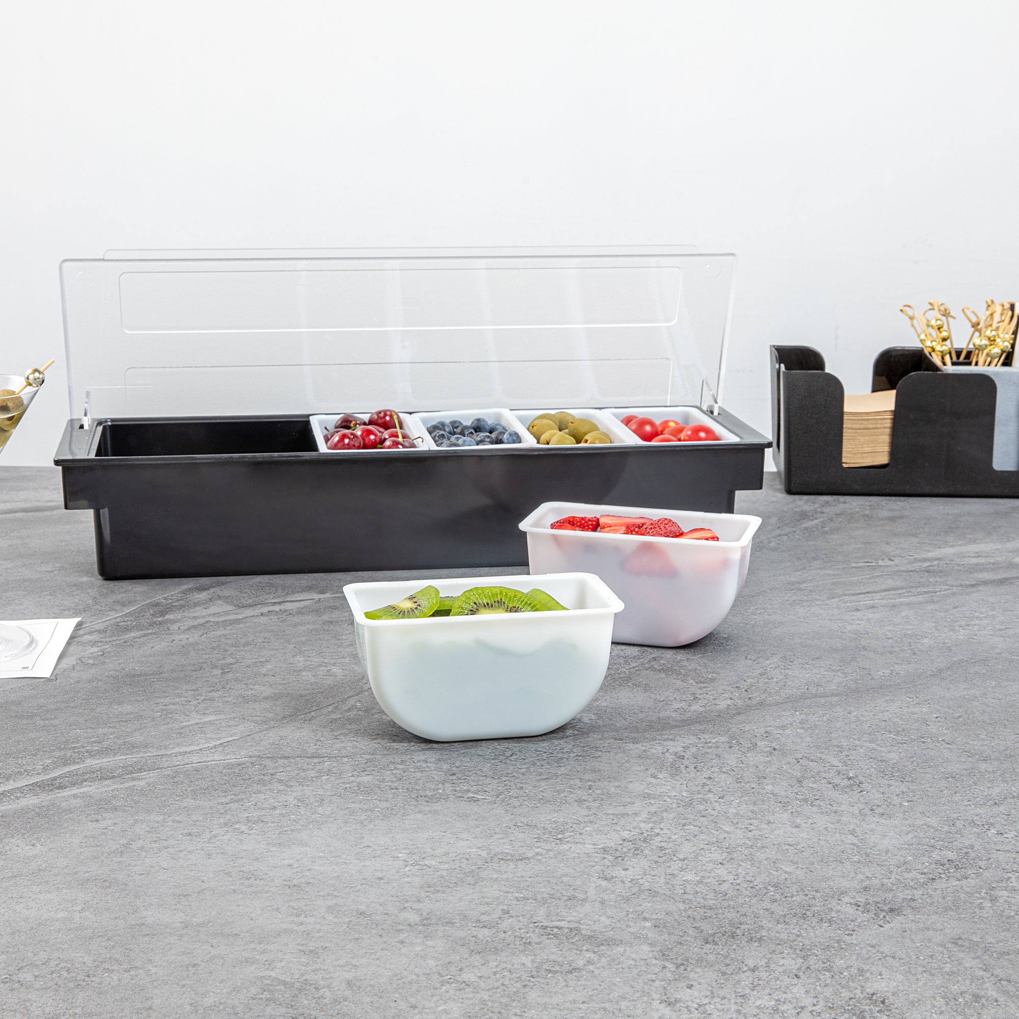 Bar Lux 1 Pint White Plastic Insert - Fits 6-Compartment Condiment Caddy - 1 count box