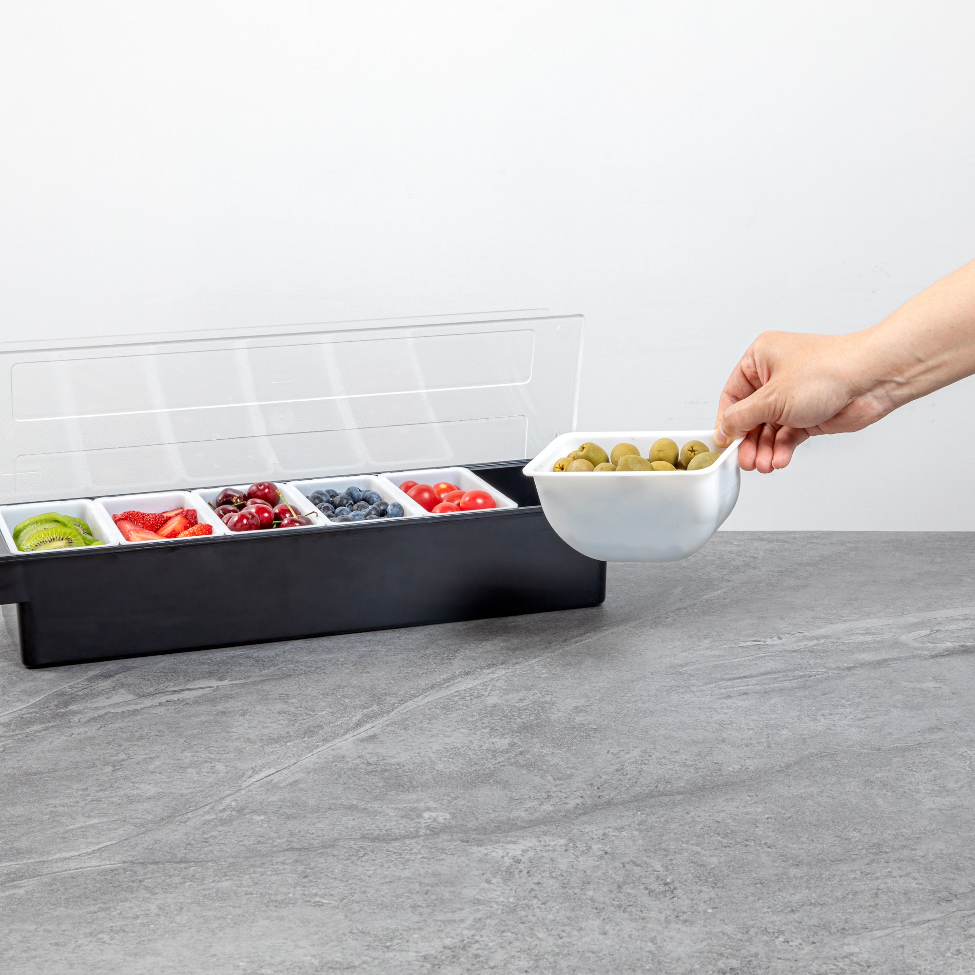 Bar Lux 1 Pint White Plastic Insert - Fits 6-Compartment Condiment Caddy - 1 count box