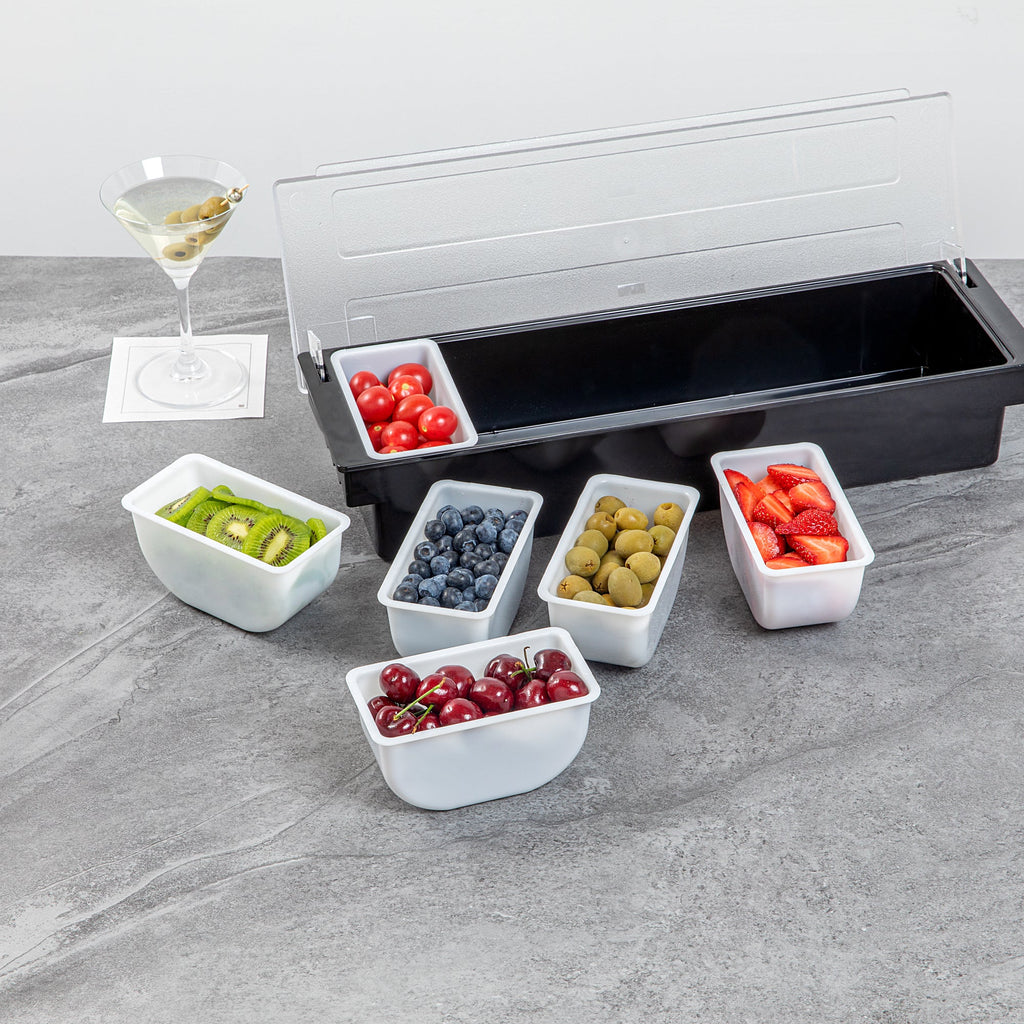 Bar Lux 1 Pint White Plastic Insert - Fits 6-Compartment Condiment Caddy - 6 count box