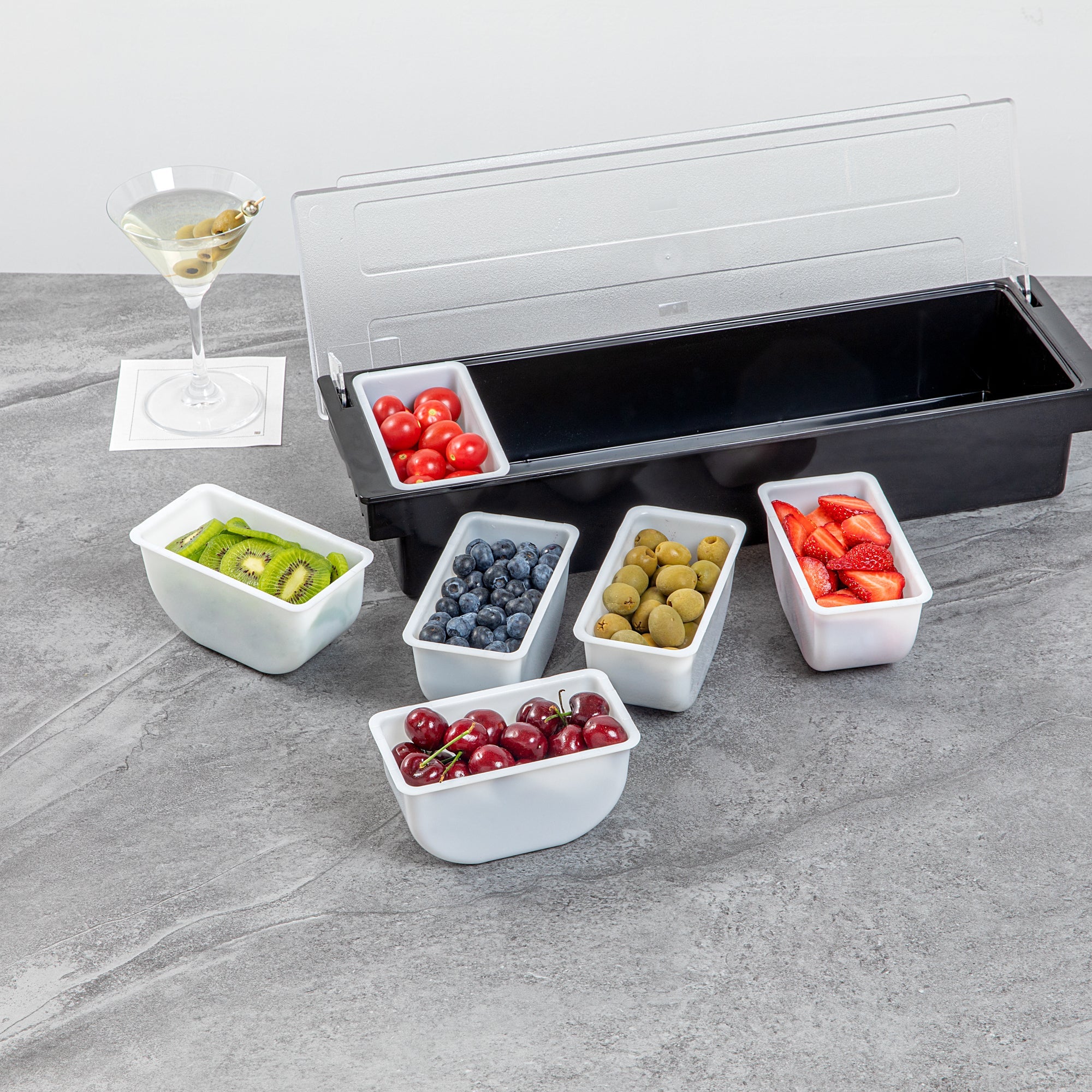 Bar Lux 1 Pint White Plastic Insert - Fits 6-Compartment Condiment Caddy - 6 count box