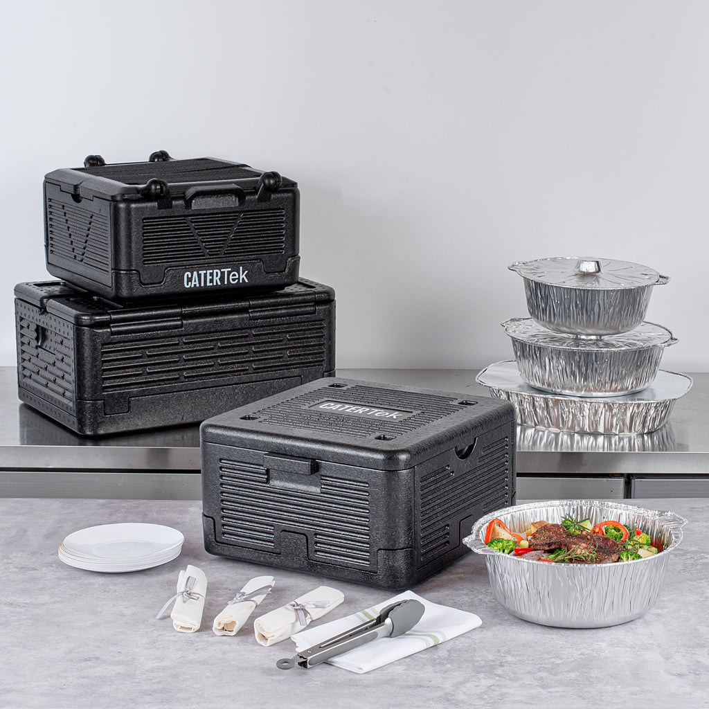Cater Tek Black EPP Food Pan Carrier - Insulated, Top Loading, Collapsible - 15" x 15" x 8 3/4" - 1 count box