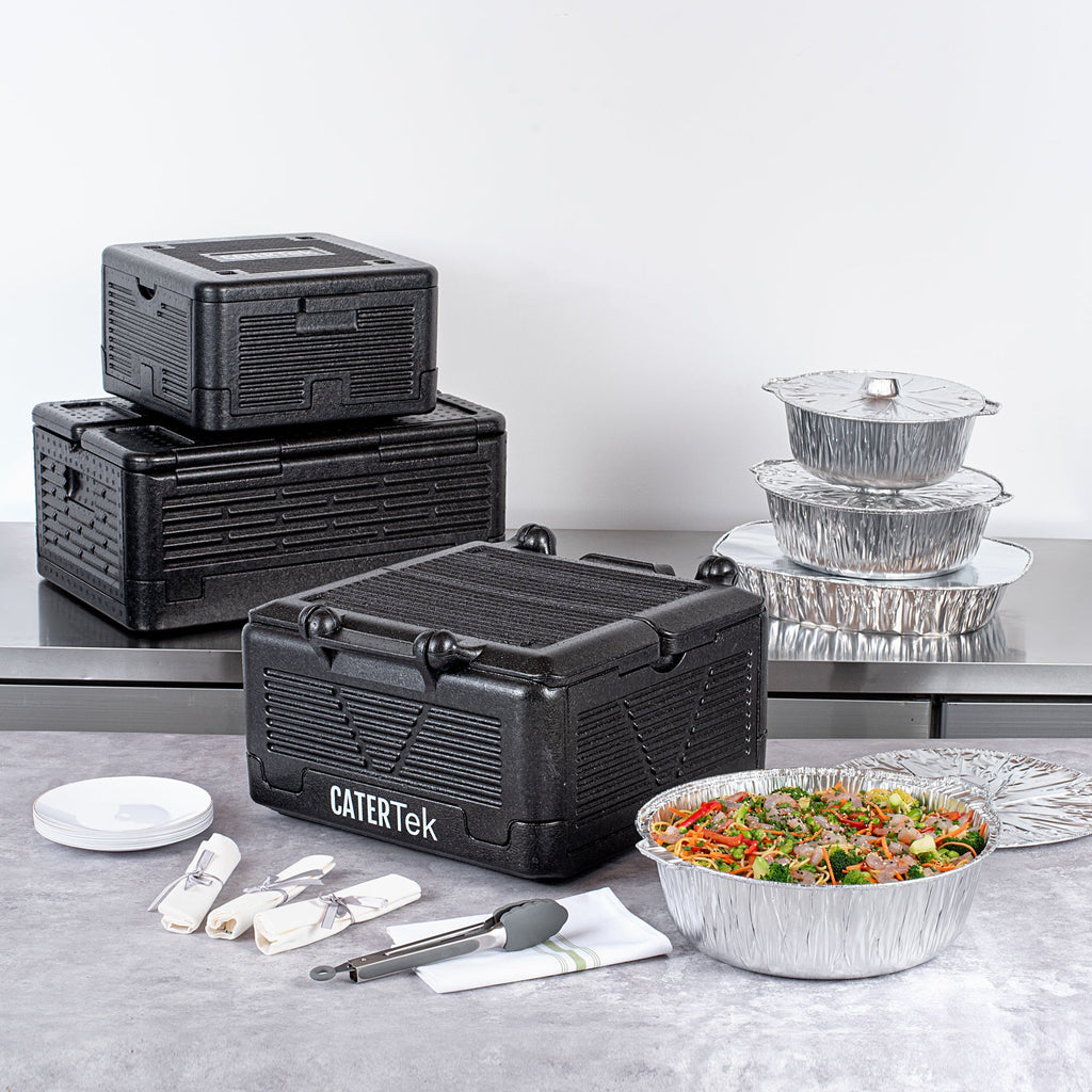 Cater Tek Black EPP Food Pan Carrier - Insulated, Top Loading, Collapsible - 16 3/4" x 16 3/4" x 9" - 1 count box