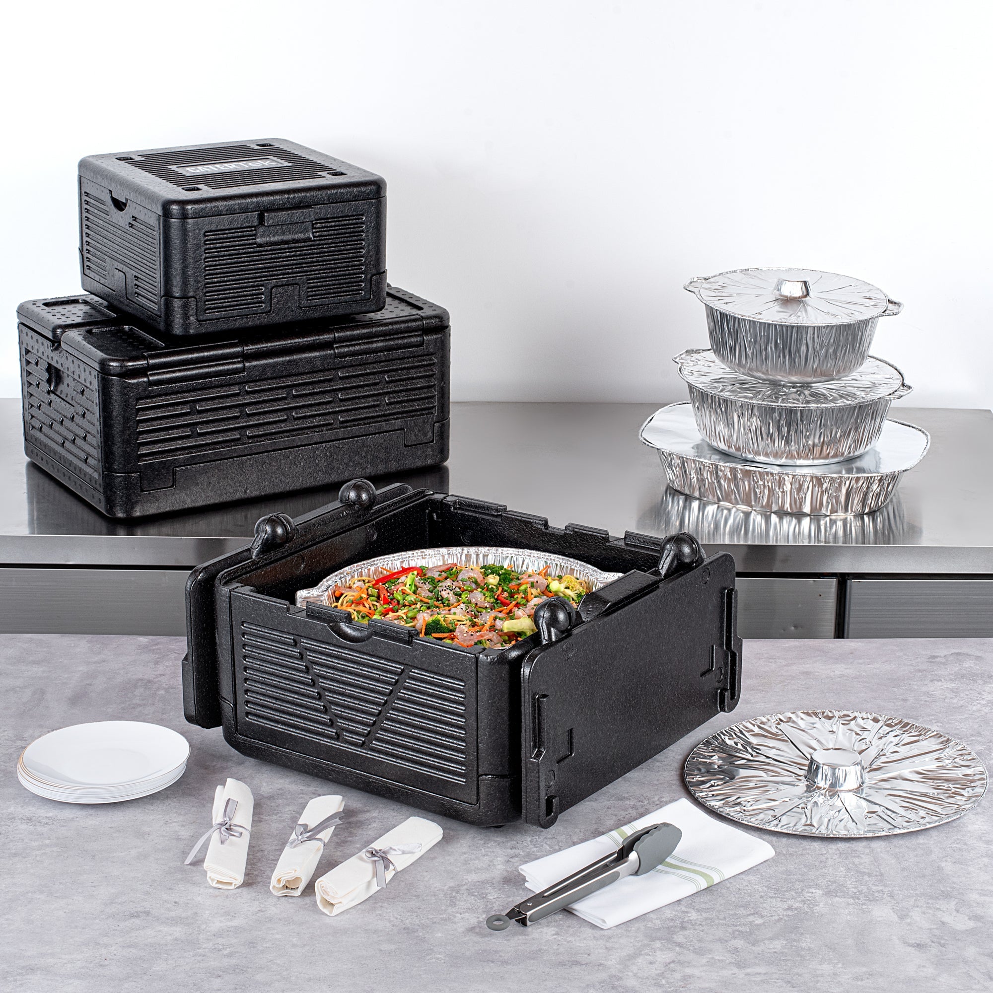 Cater Tek Black EPP Food Pan Carrier - Insulated, Top Loading, Collapsible - 16 3/4" x 16 3/4" x 9" - 1 count box