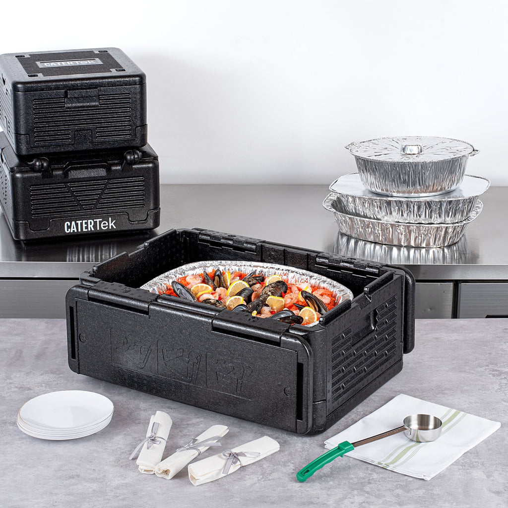 Cater Tek Black EPP Food Pan Carrier - Insulated, Top Loading, Collapsible - 23 1/2" x 16 1/4" x 10 1/4" - 1 count box