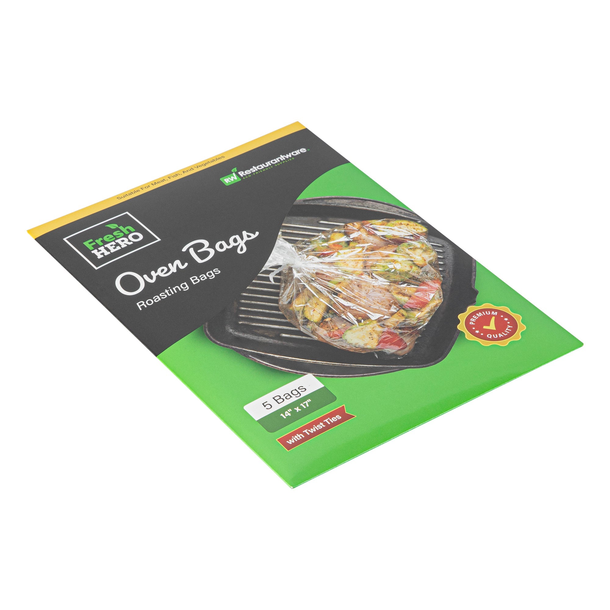 Fresh Hero Clear Plastic Oven Bag - with Ties, BPA-Free - 14" x 17" - 5 count box