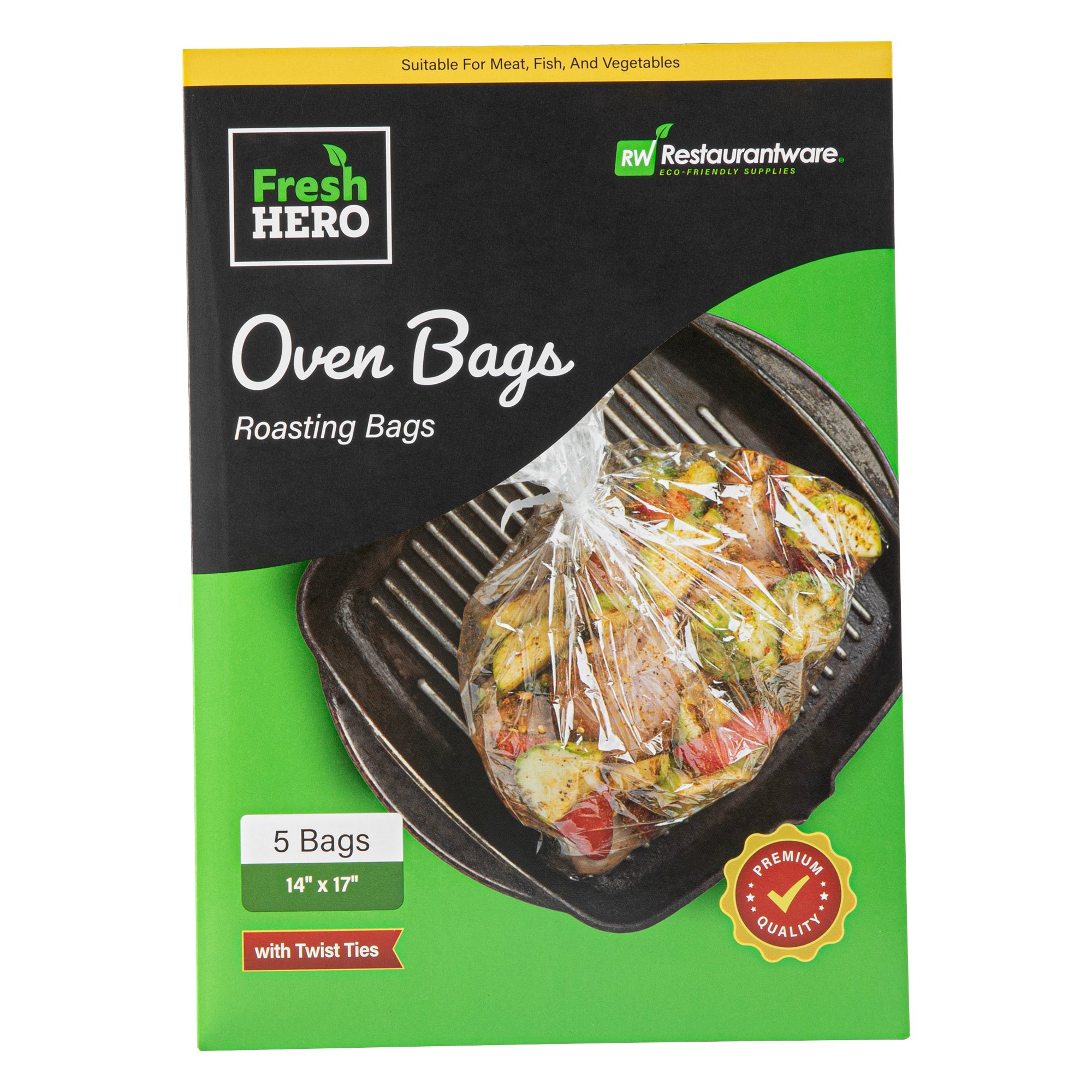 Fresh Hero Clear Plastic Oven Bag - with Ties, BPA-Free - 14" x 17" - 200 count box