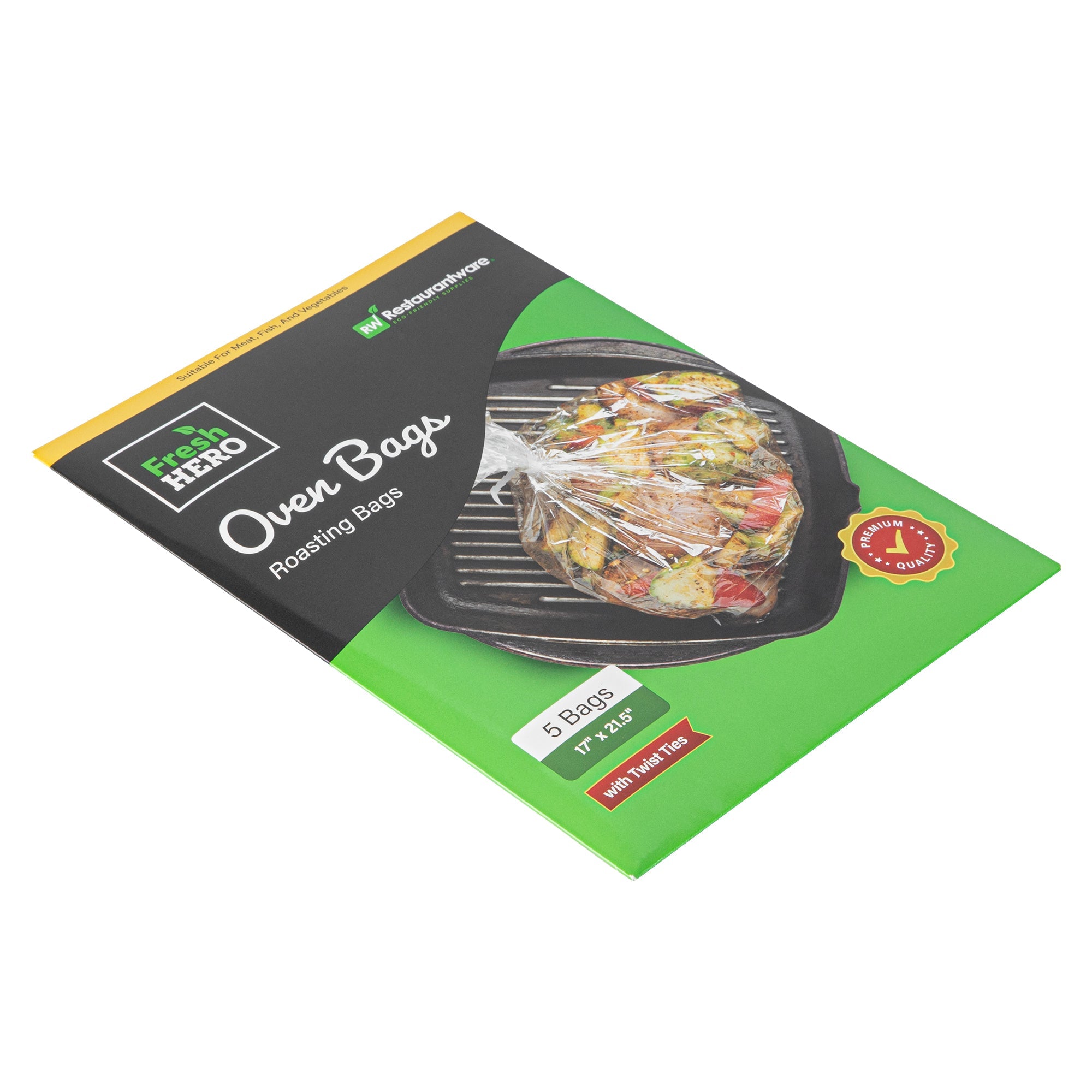 Fresh Hero Clear Plastic Oven Bag - with Ties, BPA-Free - 17" x 21 1/2" - 5 count box