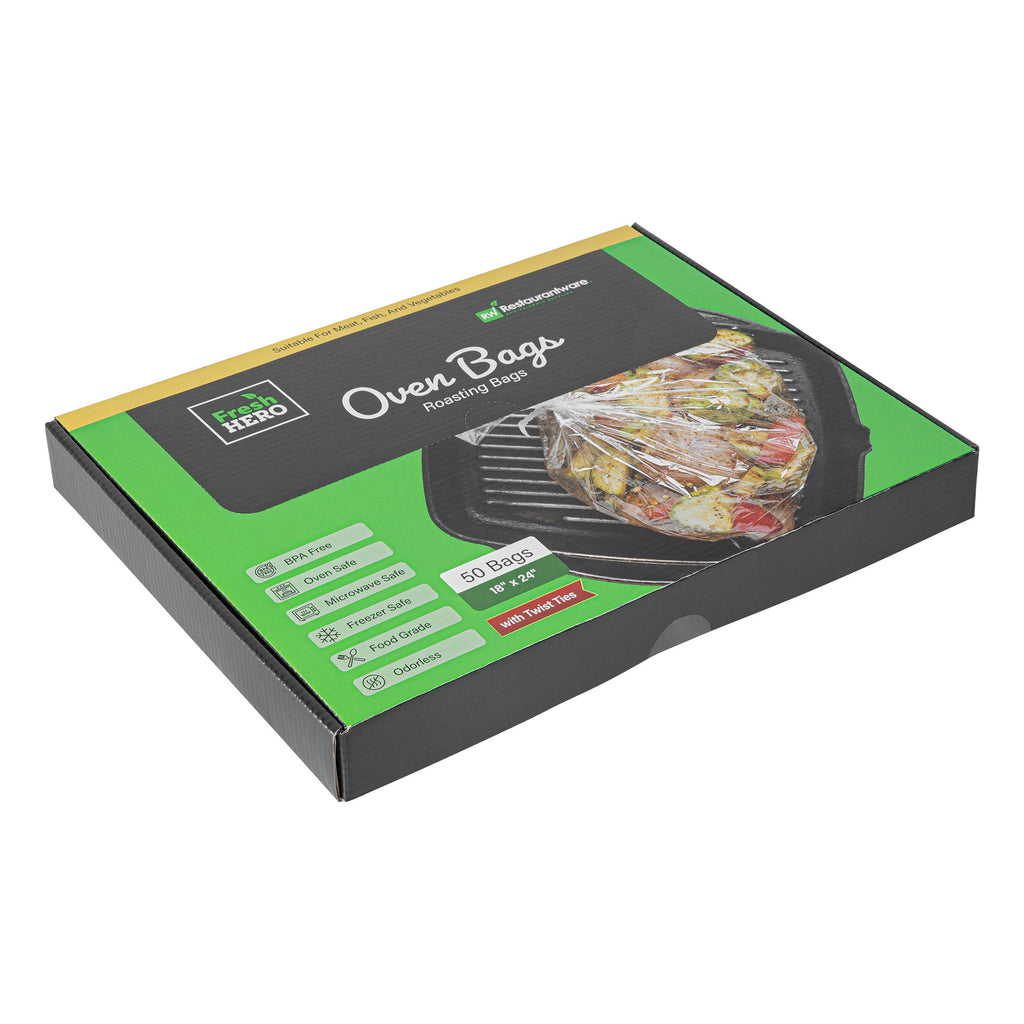 Fresh Hero Clear Nylon Oven Bag - with Ties, BPA-Free, Heavy Duty - 18" x 24" - 50 count box