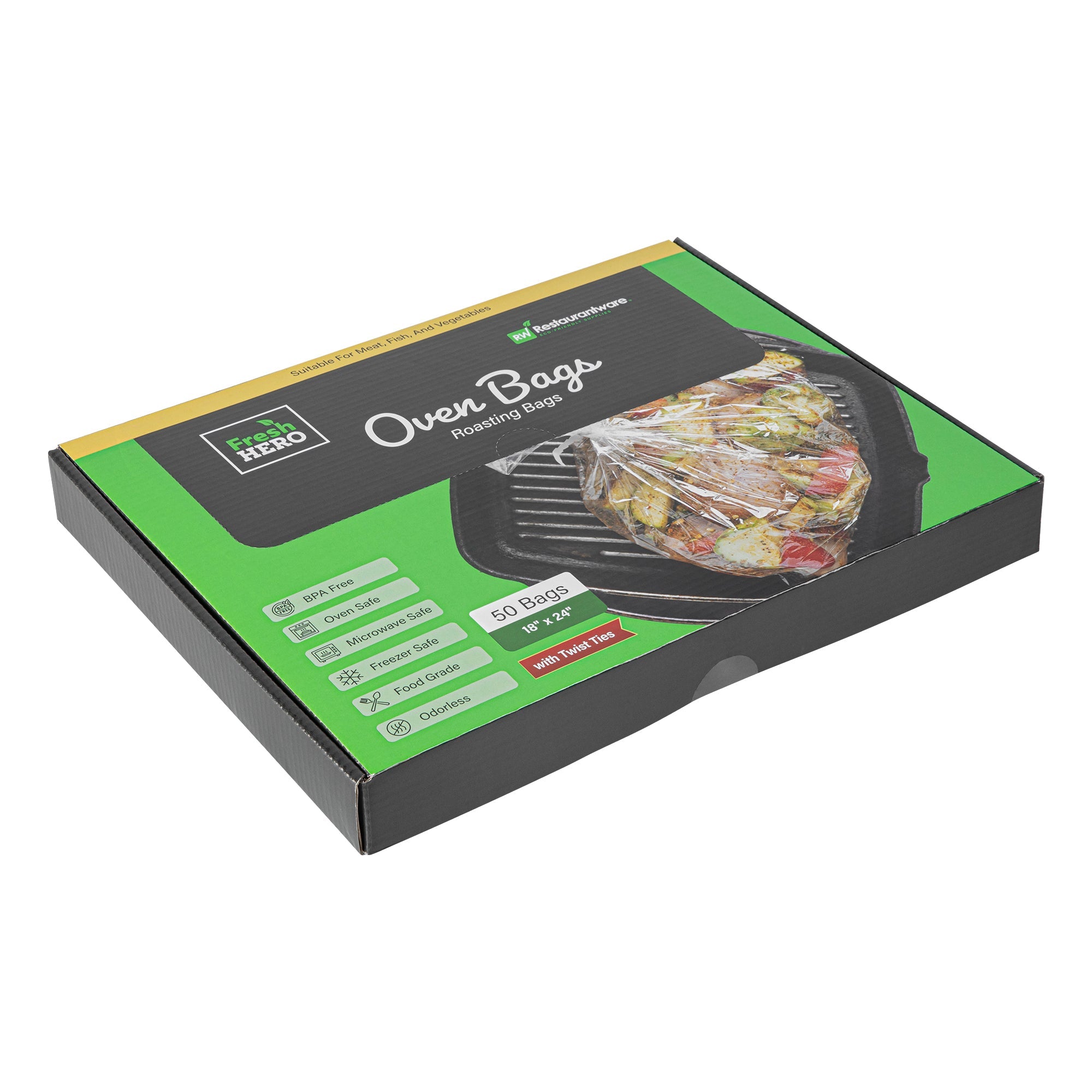 Fresh Hero Clear Nylon Oven Bag - with Ties, BPA-Free, Heavy Duty - 18" x 24" - 50 count box