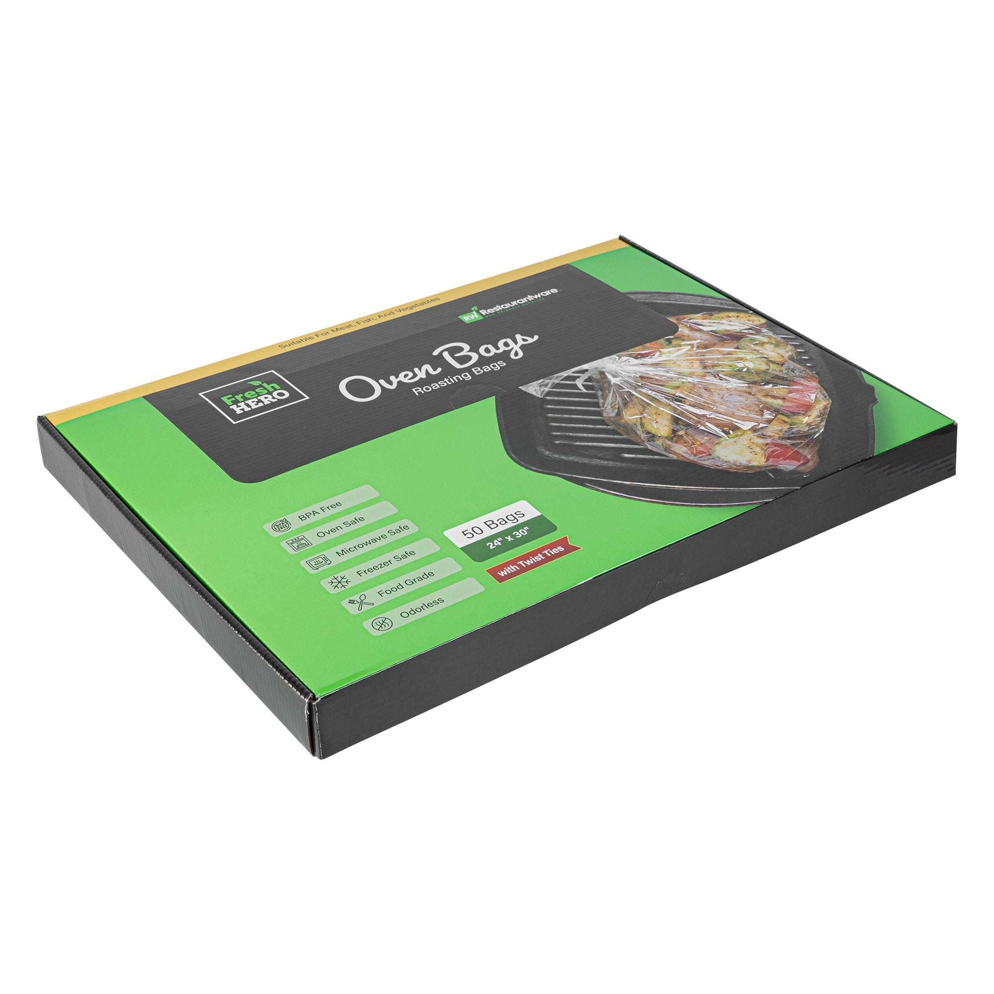 Fresh Hero Clear Nylon Oven Bag - with Ties, BPA-Free, Heavy Duty - 24" x 30" - 50 count box