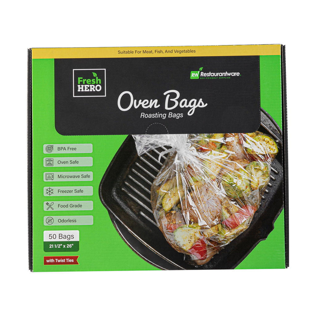 Fresh Hero Clear Nylon Oven Bag - with Ties, BPA-Free, Heavy Duty - 21 1/2" x 26" - 50 count box