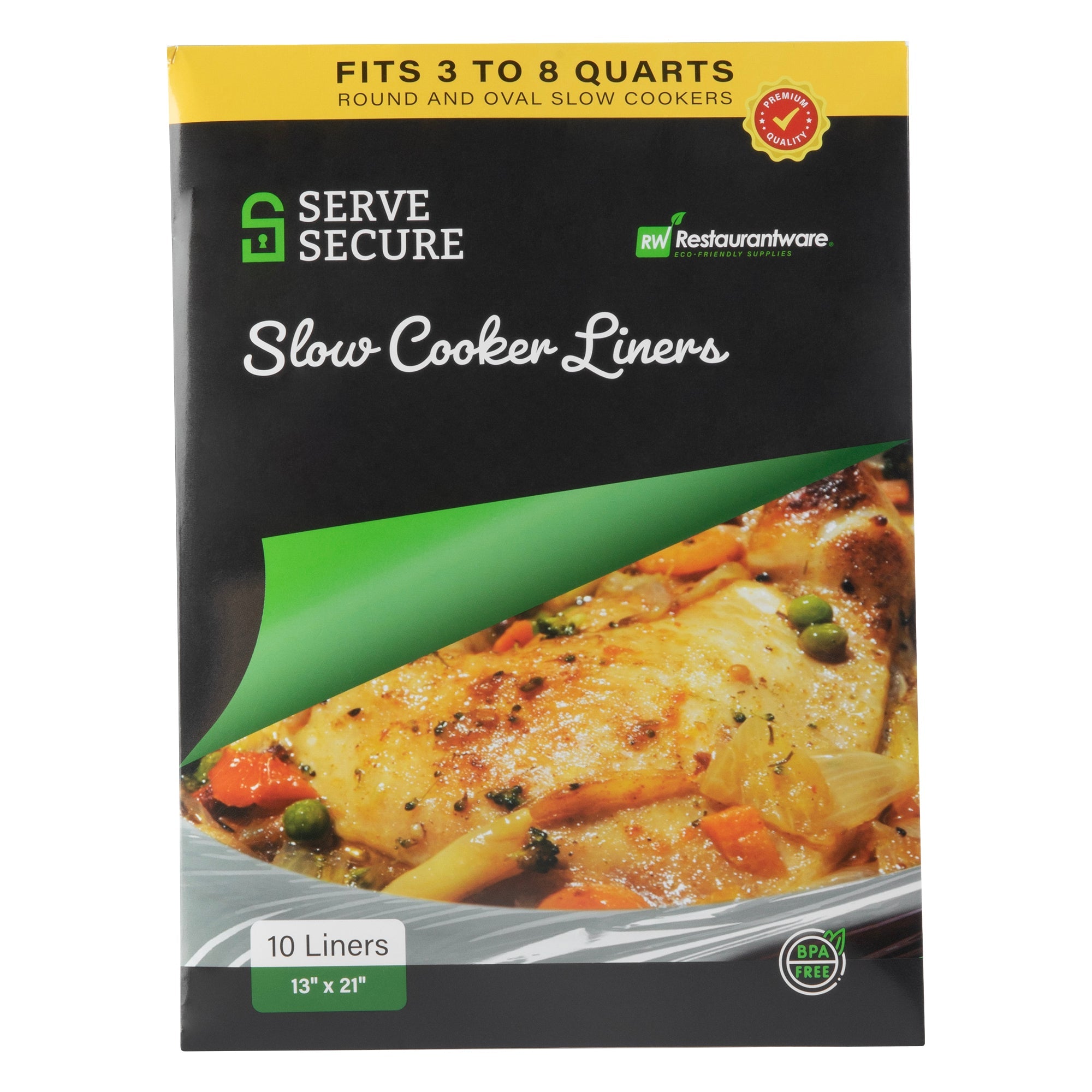 Serve Secure Clear Plastic Liner - Fits 3 To 8 Qt Slow Cooker, BPA-Free - 13" x 21" - 10 count box