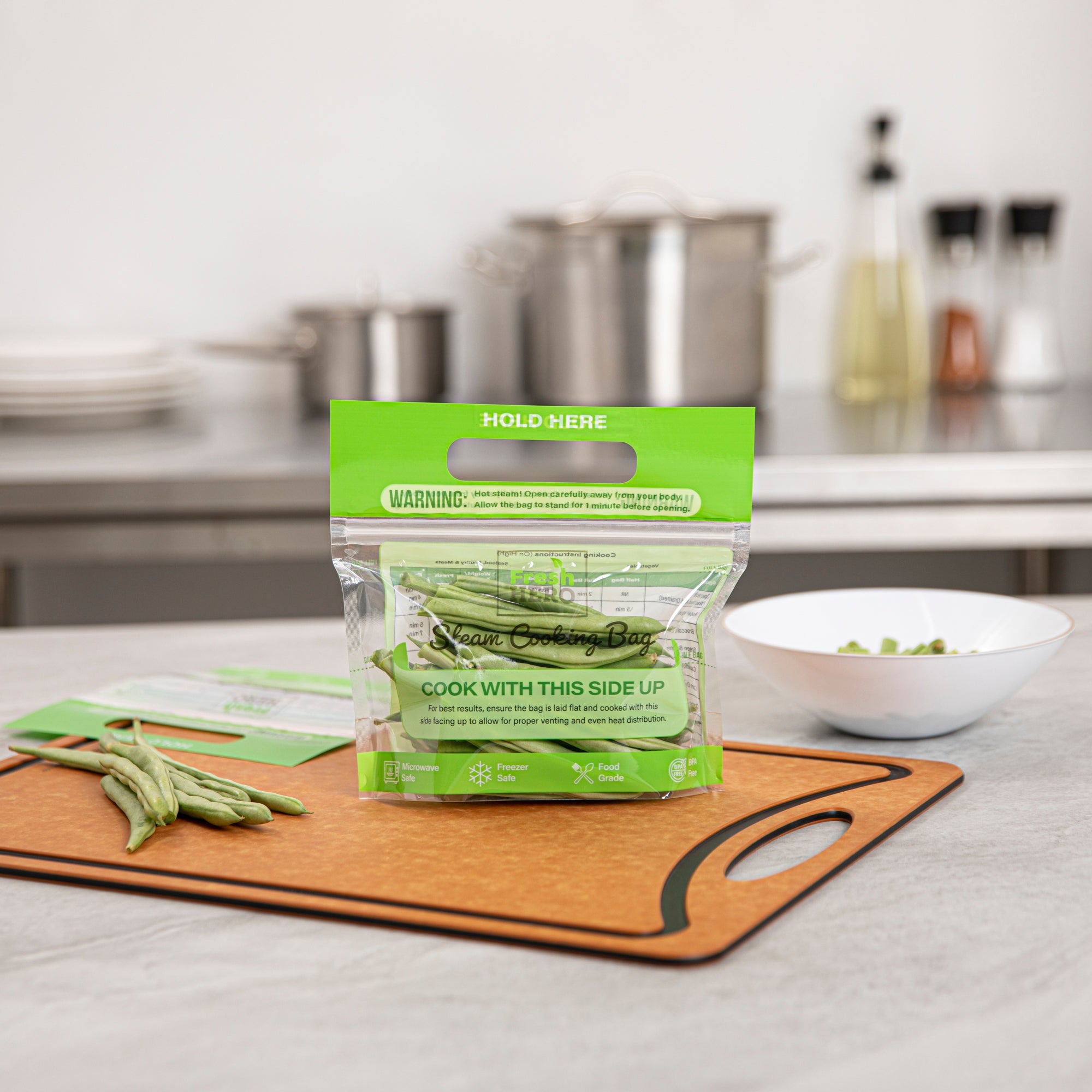 Fresh Hero Green Plastic Steam Bag - Microwave-Safe, BPA-Free - 7 1/2" x 7 1/2" - 25 count box
