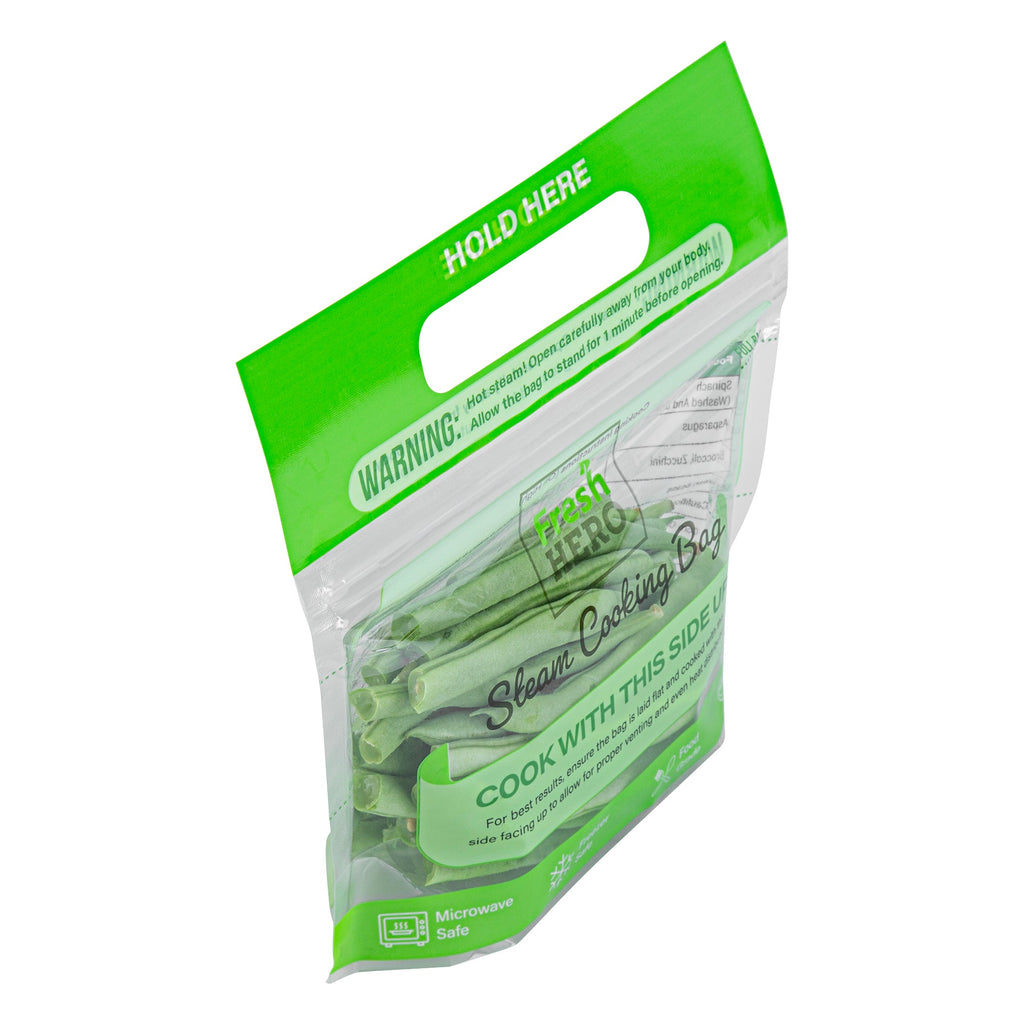 Fresh Hero Green Plastic Steam Bag - Microwave-Safe, BPA-Free - 7 1/2" x 7 1/2" - 25 count box