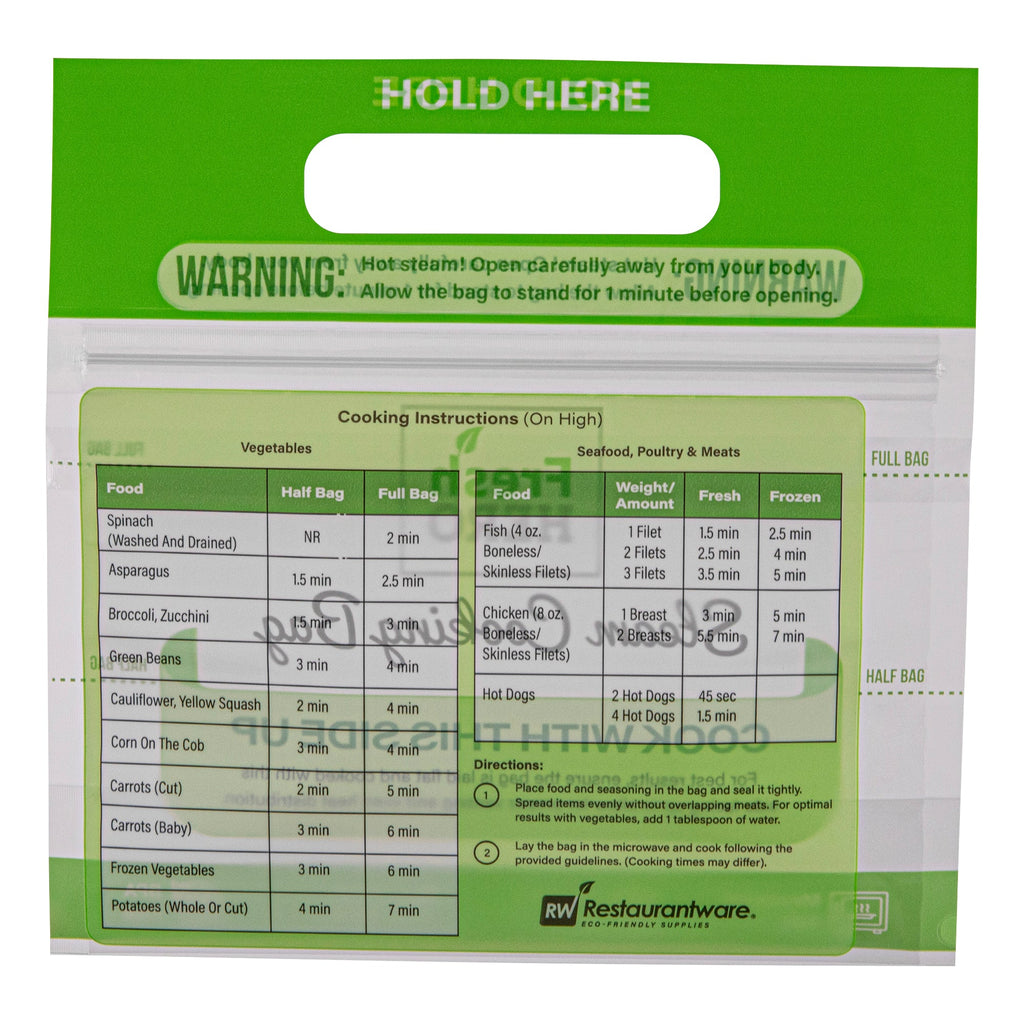Fresh Hero Green Plastic Steam Bag - Microwave-Safe, BPA-Free - 7 1/2" x 7 1/2" - 25 count box