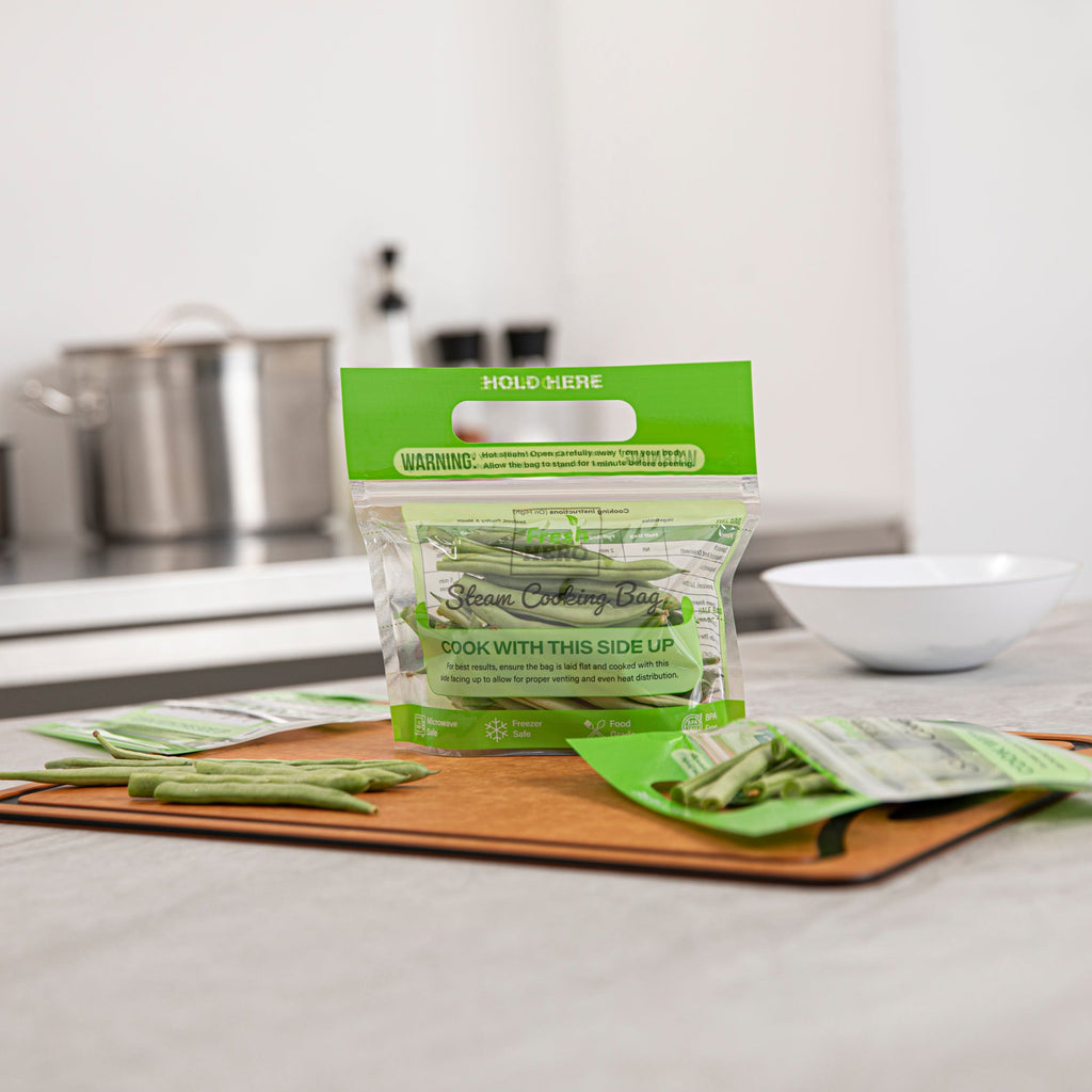 Fresh Hero Green Plastic Steam Bag - Microwave-Safe, BPA-Free - 7 1/2" x 7 1/2" - 25 count box