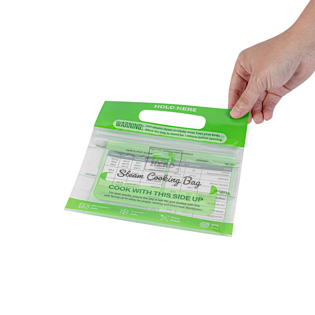 Fresh Hero Green Plastic Steam Bag - Microwave-Safe, BPA-Free - 7 1/2" x 7 1/2" - 500 count box