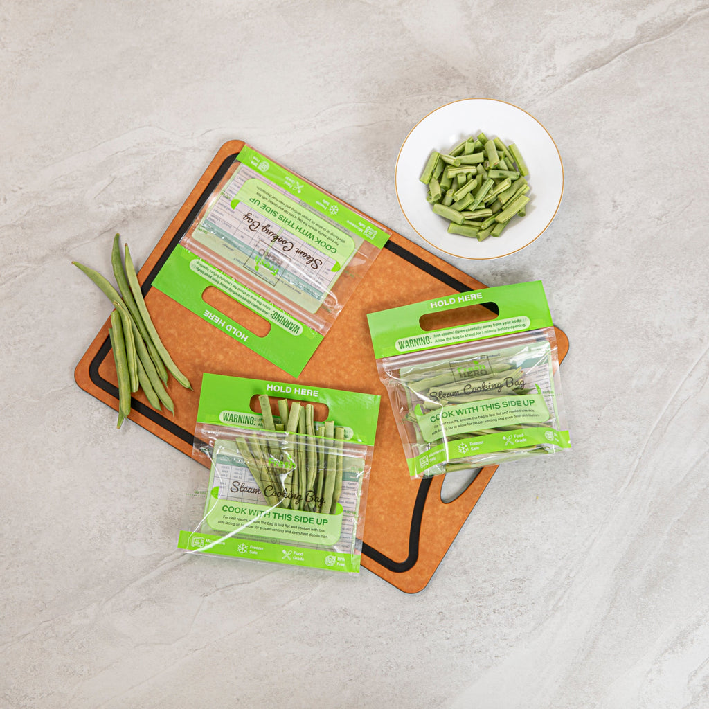 Fresh Hero Green Plastic Steam Bag - Microwave-Safe, BPA-Free - 7 1/2" x 7 1/2" - 500 count box