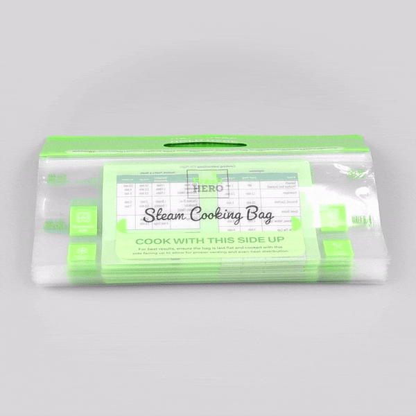 Fresh Hero Green Plastic Steam Bag - Microwave-Safe, BPA-Free - 12 3/4" x 7 1/2" - 25 count box