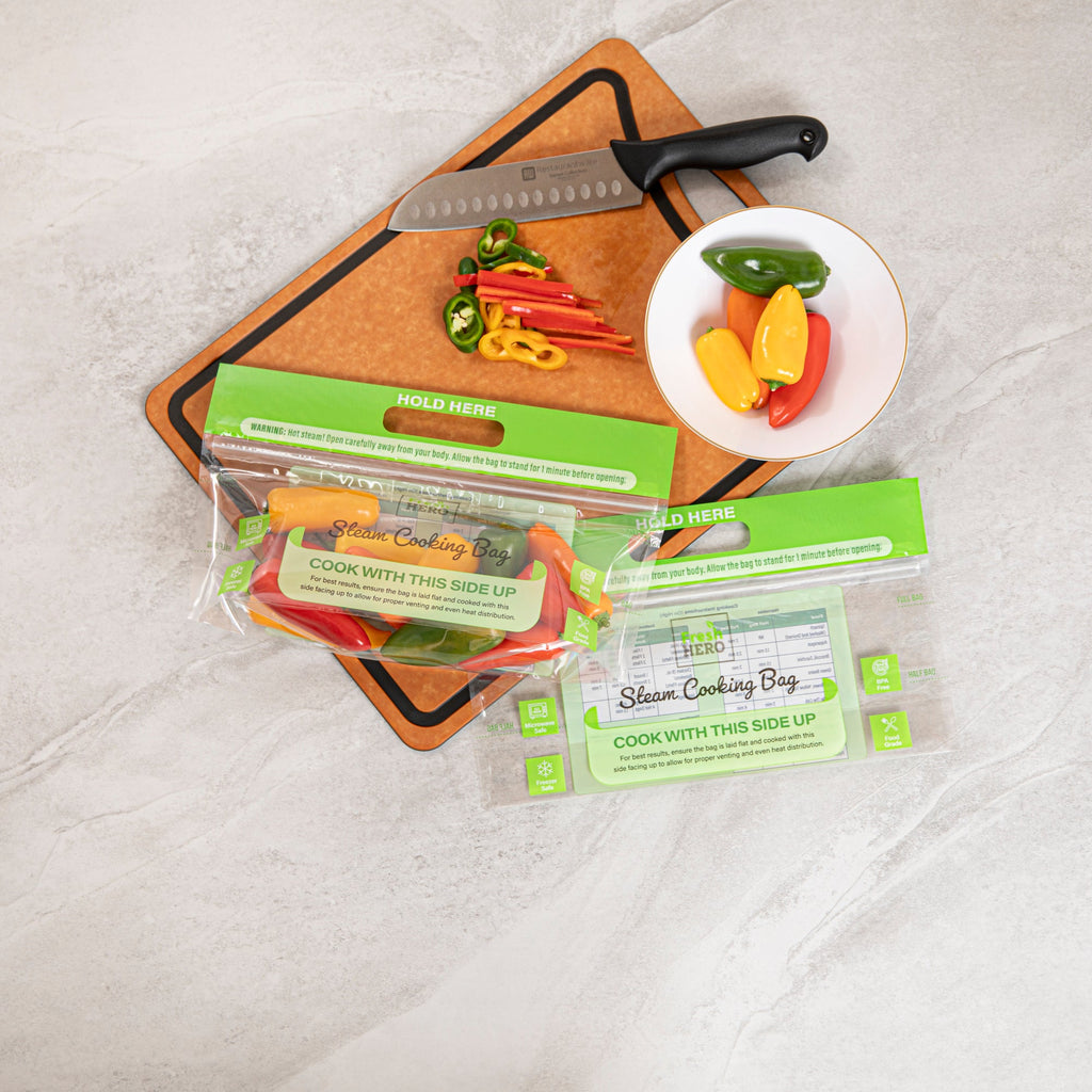 Fresh Hero Green Plastic Steam Bag - Microwave-Safe, BPA-Free - 12 3/4" x 7 1/2" - 25 count box