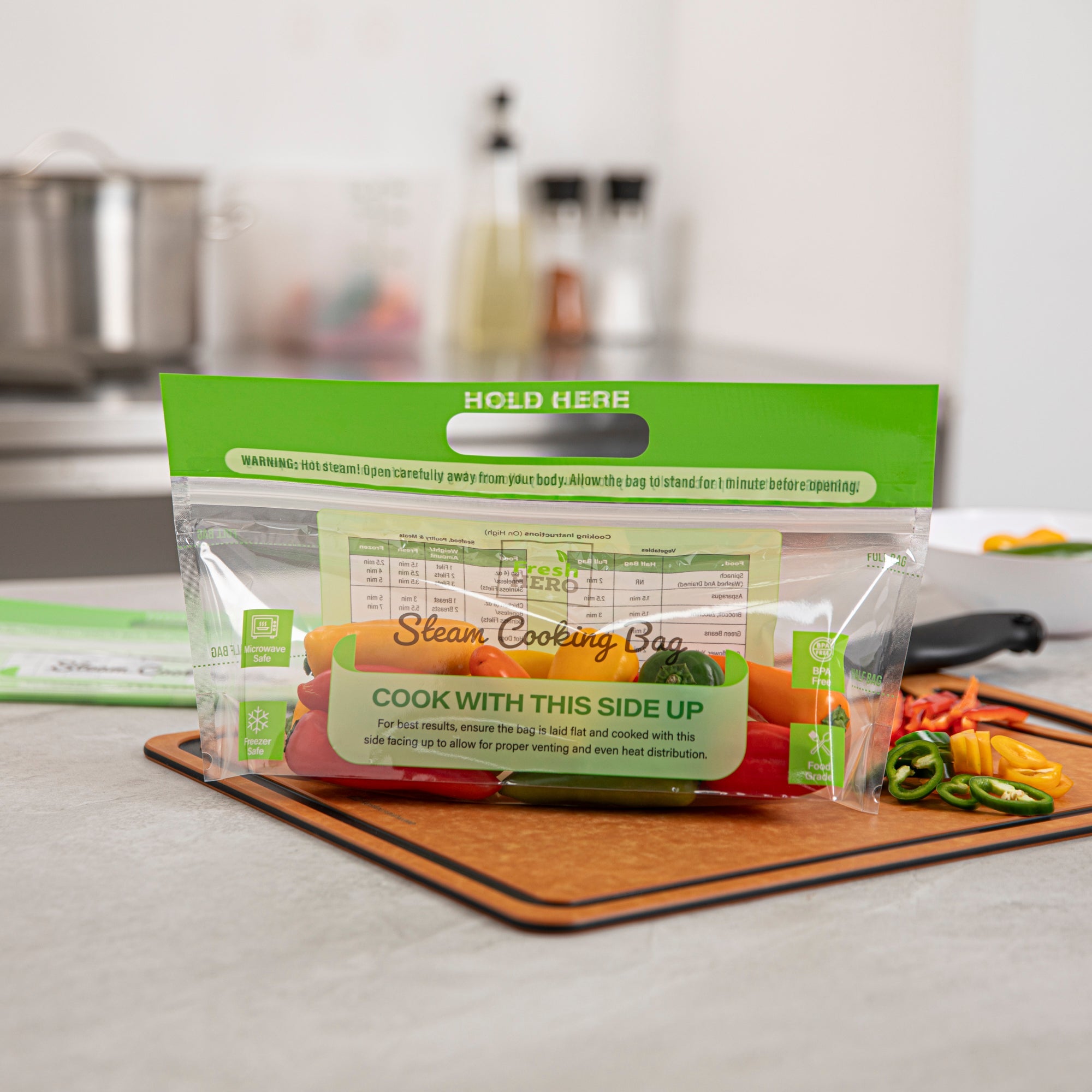 Fresh Hero Green Plastic Steam Bag - Microwave-Safe, BPA-Free - 12 3/4" x 7 1/2" - 500 count box