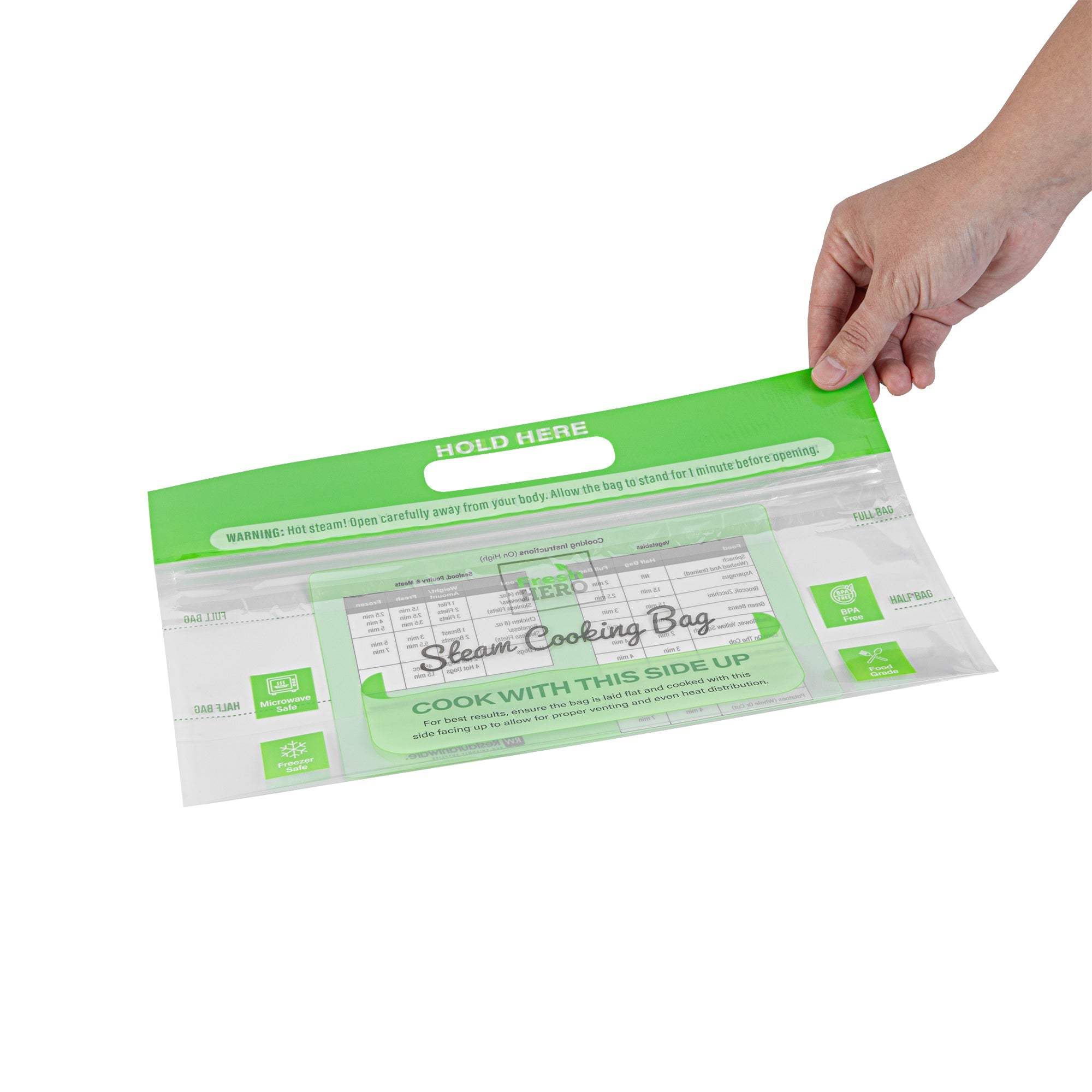 Fresh Hero Green Plastic Steam Bag - Microwave-Safe, BPA-Free - 12 3/4" x 7 1/2" - 500 count box