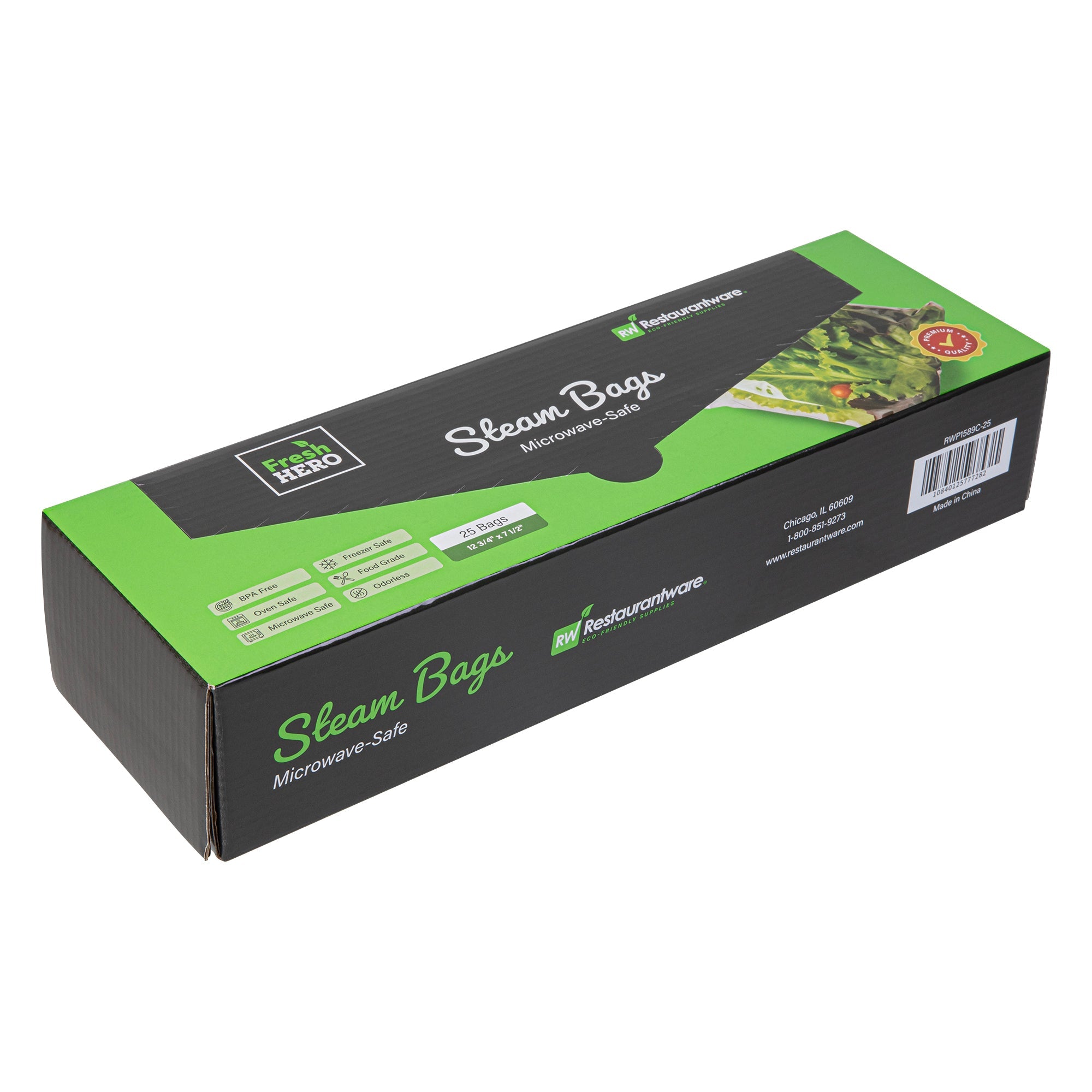 Fresh Hero Green Plastic Steam Bag - Microwave-Safe, BPA-Free - 12 3/4" x 7 1/2" - 500 count box