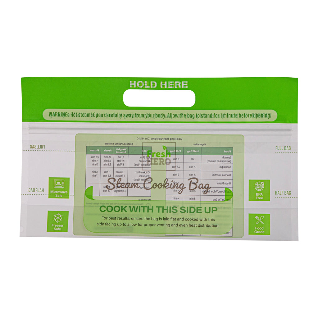 Fresh Hero Green Plastic Steam Bag - Microwave-Safe, BPA-Free - 12 3/4" x 7 1/2" - 500 count box