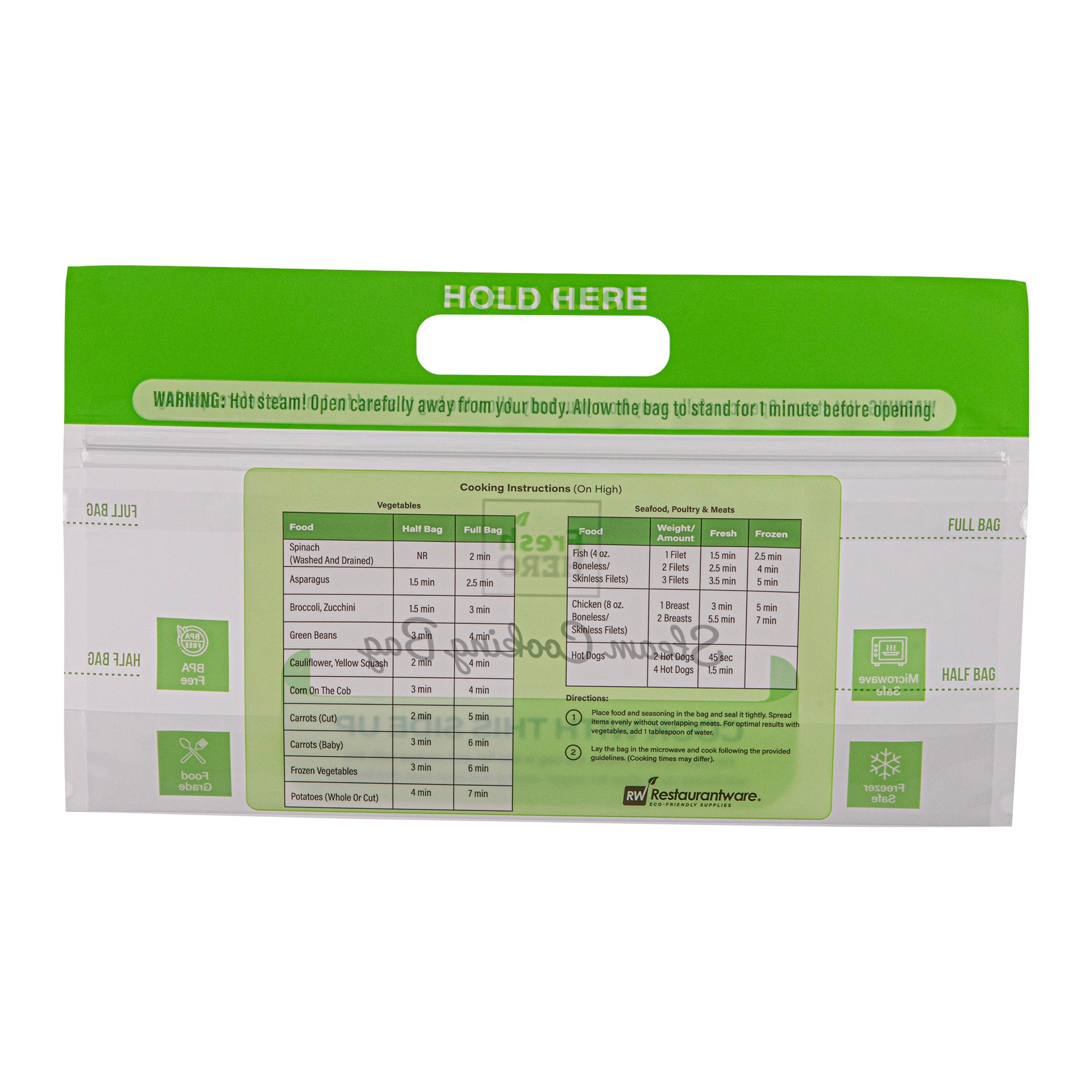 Fresh Hero Green Plastic Steam Bag - Microwave-Safe, BPA-Free - 12 3/4" x 7 1/2" - 500 count box