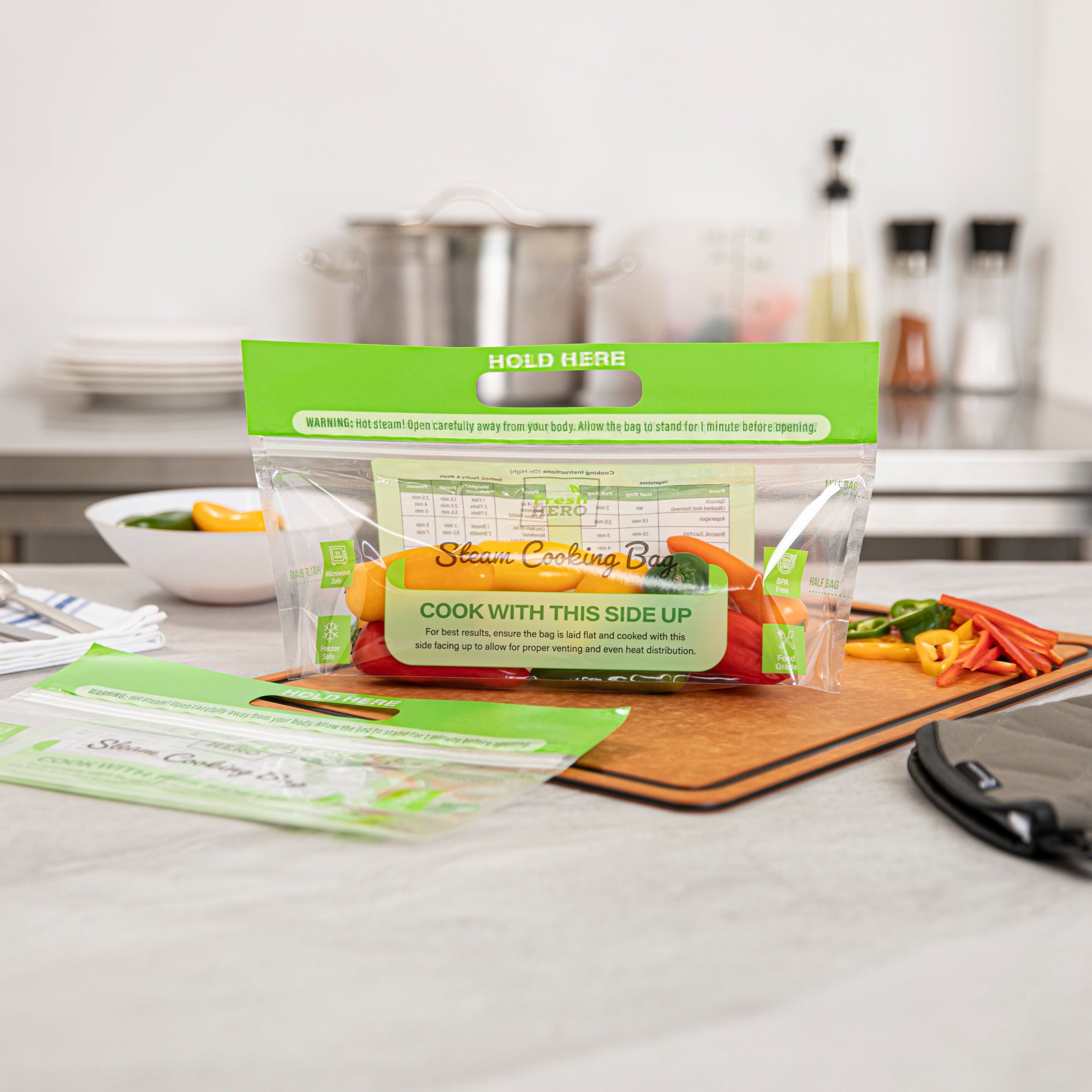 Fresh Hero Green Plastic Steam Bag - Microwave-Safe, BPA-Free - 12 3/4" x 7 1/2" - 500 count box