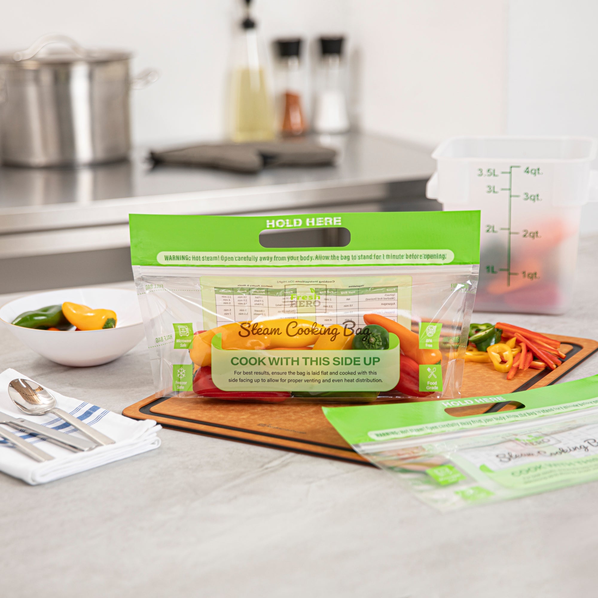 Fresh Hero Green Plastic Steam Bag - Microwave-Safe, BPA-Free - 12 3/4" x 7 1/2" - 500 count box