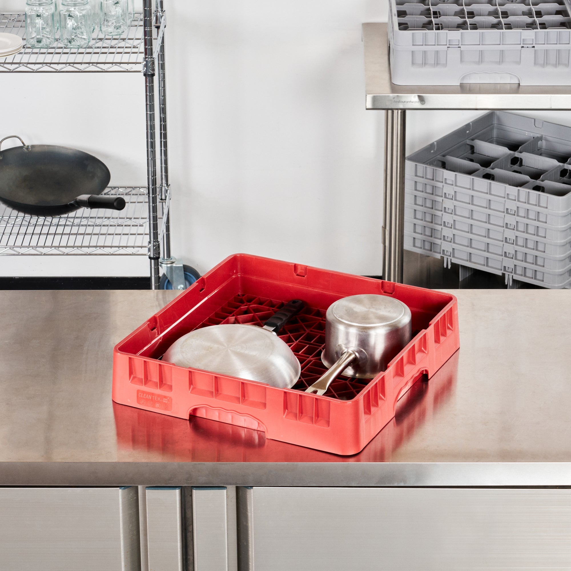 Clean Tek Professional Red Base Rack - with Closed Sides - 19 3/4" x 19 3/4" x 4" - 1 count box