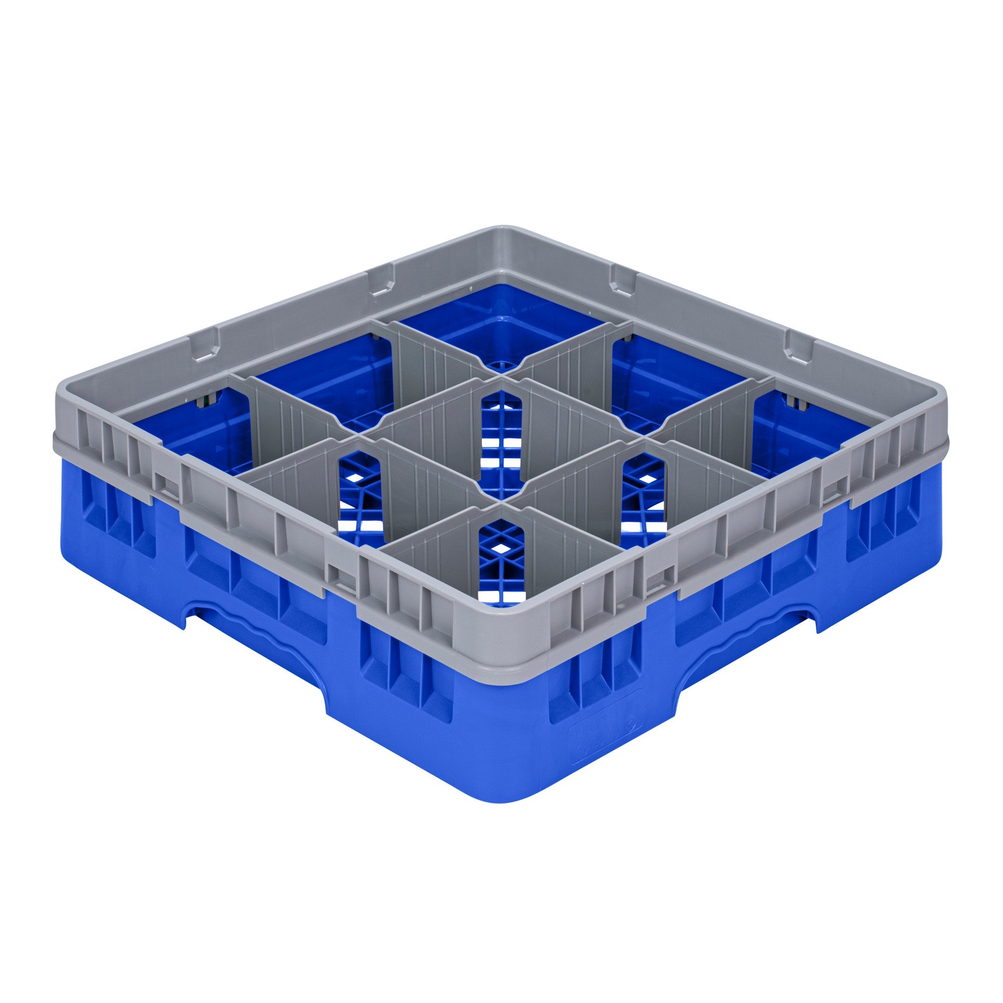Clean Tek Professional Blue Glass Rack - 9 Compartments, 1 Full Drop Extender - 19 3/4" x 19 3/4" x 5 3/4" - 1 count box