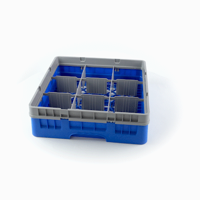 Clean Tek Professional Blue Glass Rack - 9 Compartments, 1 Full Drop Extender - 19 3/4" x 19 3/4" x 5 3/4" - 1 count box