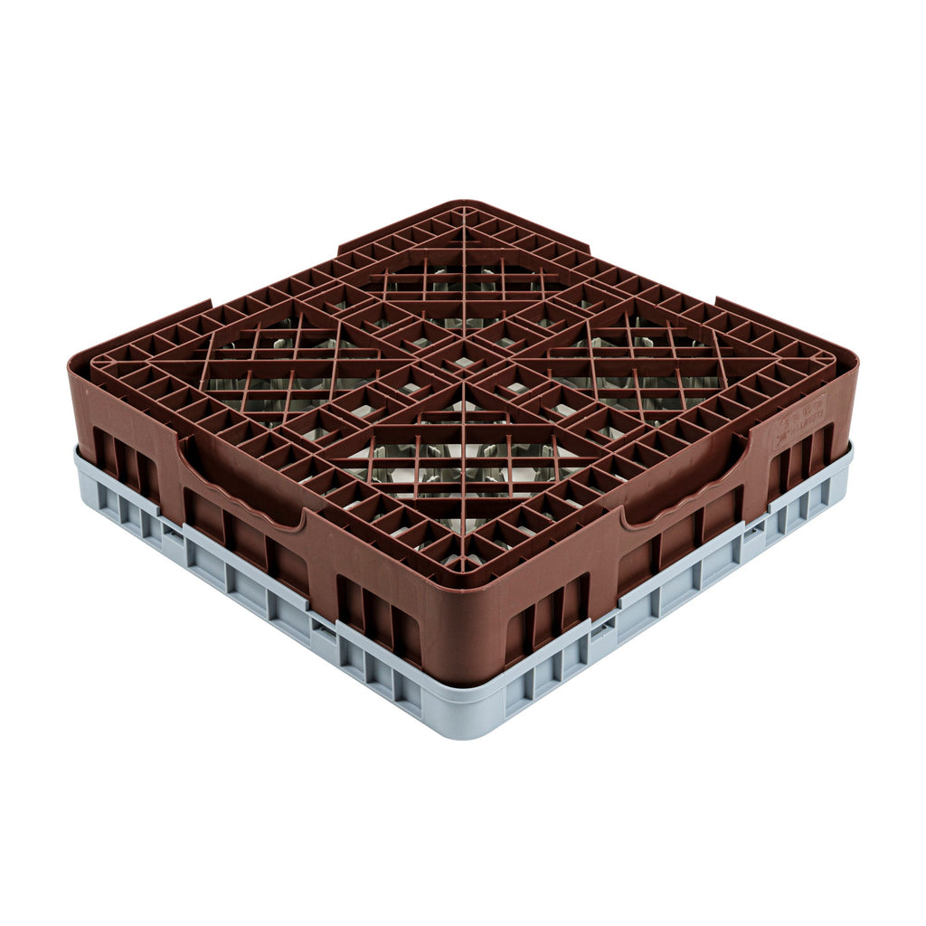 Clean Tek Professional Brown Glass Rack - 9 Compartments, 1 Full Drop Extender - 19 3/4" x 19 3/4" x 5 3/4" - 1 count box