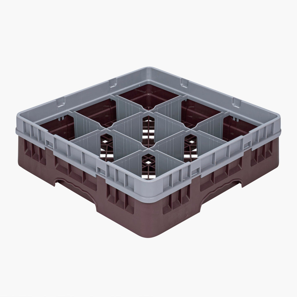 Clean Tek Professional Brown Glass Rack - 9 Compartments, 1 Full Drop Extender - 19 3/4" x 19 3/4" x 5 3/4" - 1 count box