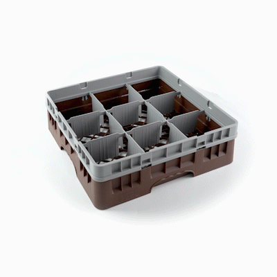 Clean Tek Professional Brown Glass Rack - 9 Compartments, 1 Full Drop Extender - 19 3/4" x 19 3/4" x 5 3/4" - 1 count box