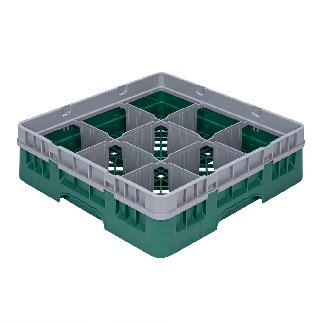 Clean Tek Professional Green Glass Rack - 9 Compartments, 1 Full Drop Extender - 19 3/4" x 19 3/4" x 5 3/4" - 1 count box