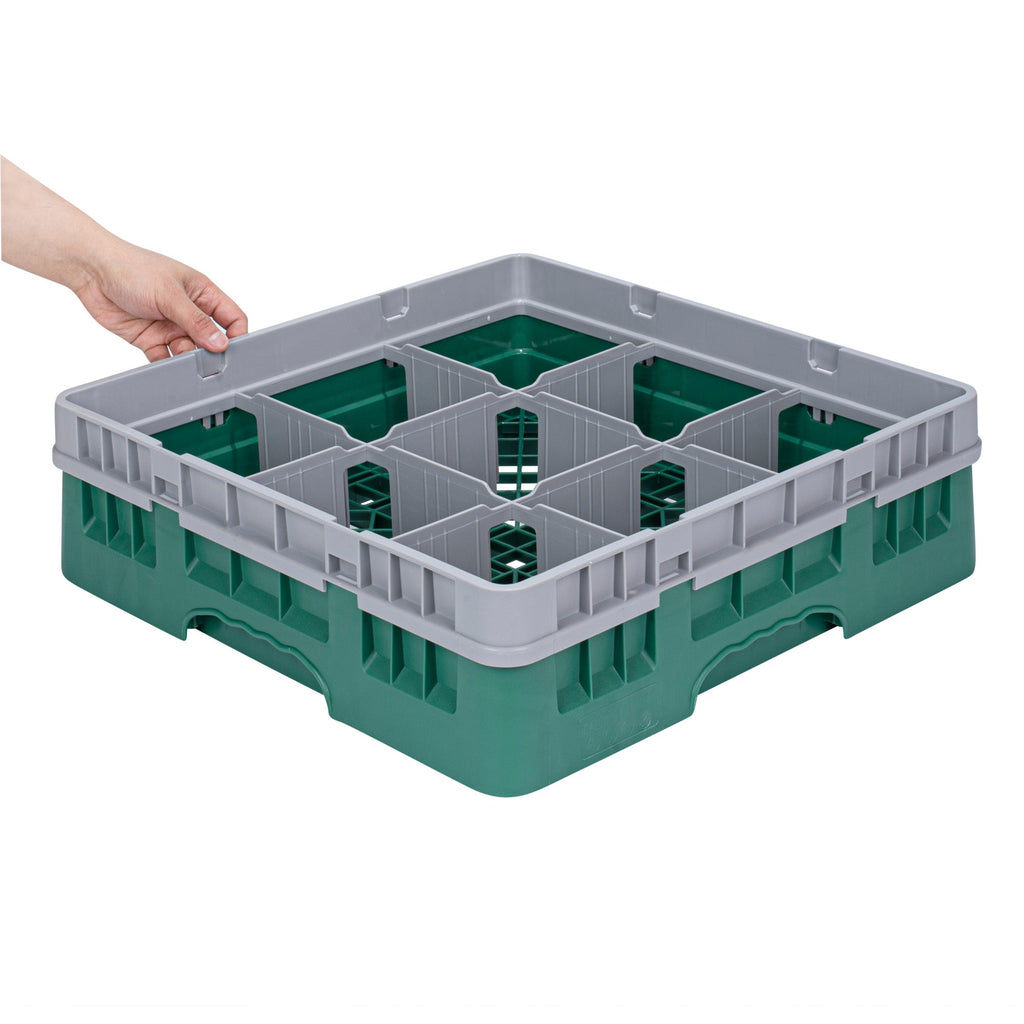 Clean Tek Professional Green Glass Rack - 9 Compartments, 1 Full Drop Extender - 19 3/4" x 19 3/4" x 5 3/4" - 1 count box