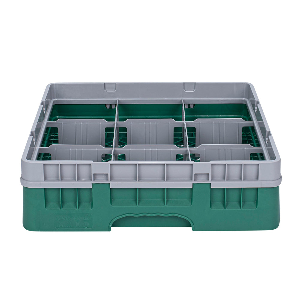 Clean Tek Professional Green Glass Rack - 9 Compartments, 1 Full Drop Extender - 19 3/4" x 19 3/4" x 5 3/4" - 1 count box