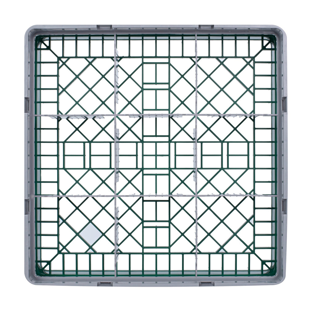 Clean Tek Professional Green Glass Rack - 9 Compartments, 1 Full Drop Extender - 19 3/4" x 19 3/4" x 5 3/4" - 1 count box