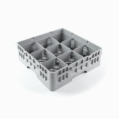 Clean Tek Professional Gray Glass Rack - 9 Compartments, 1 Full Drop Extender - 19 3/4" x 19 3/4" x 5 3/4" - 1 count box