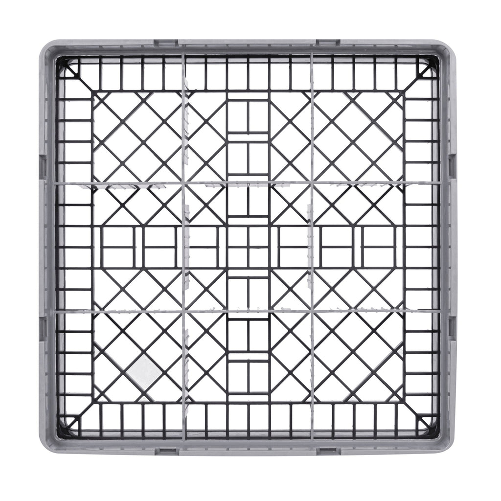 Clean Tek Professional Gray Glass Rack - 9 Compartments, 1 Full Drop Extender - 19 3/4" x 19 3/4" x 5 3/4" - 1 count box