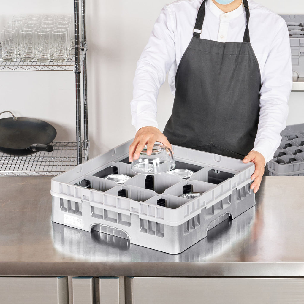 Clean Tek Professional Gray Glass Rack - 9 Compartments, 1 Full Drop Extender - 19 3/4" x 19 3/4" x 5 3/4" - 1 count box