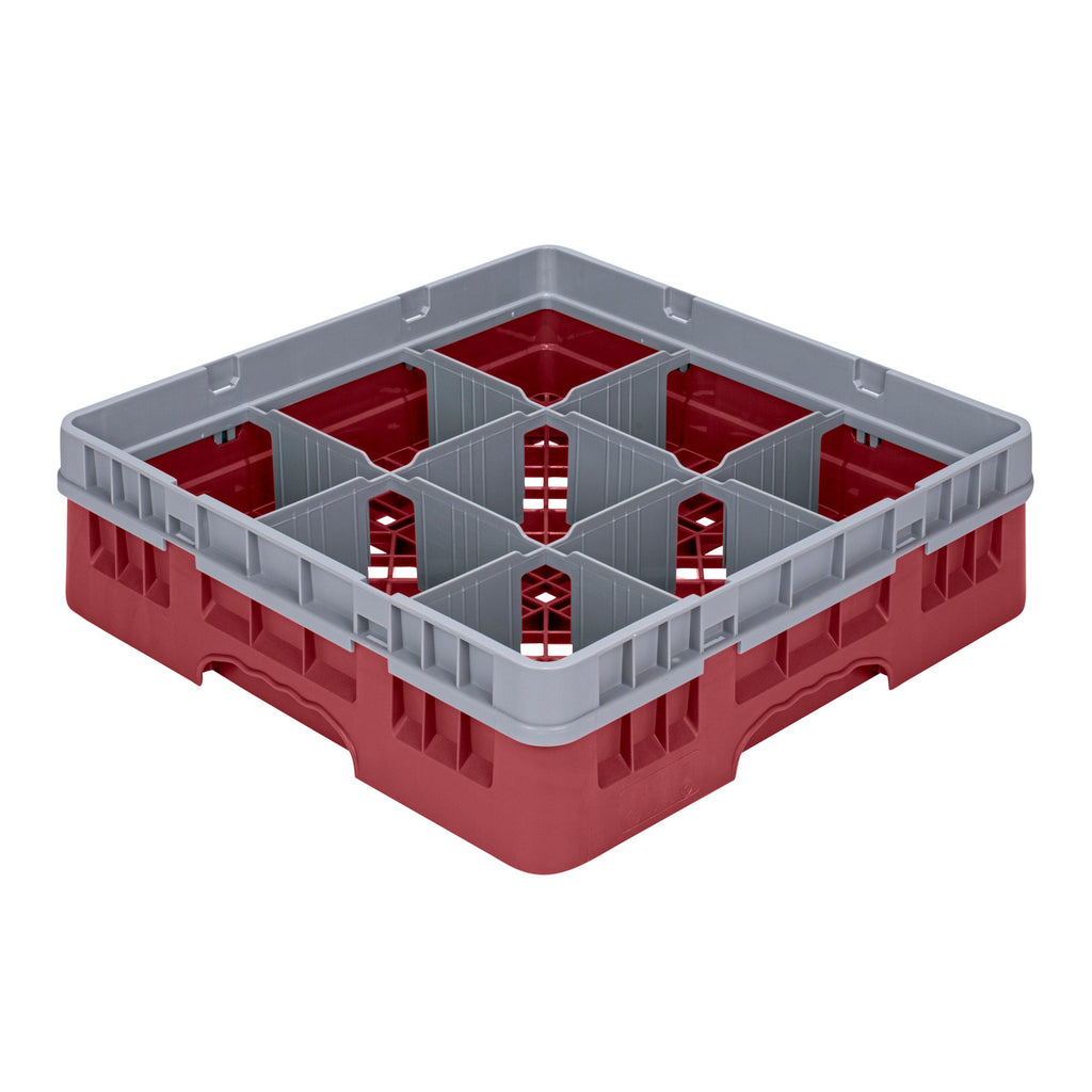 Clean Tek Professional Red Glass Rack - 9 Compartments, 1 Full Drop Extender - 19 3/4" x 19 3/4" x 5 3/4" - 1 count box