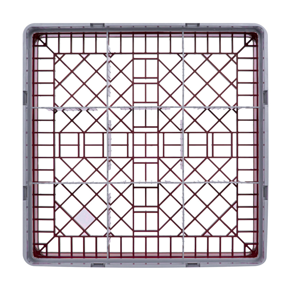 Clean Tek Professional Red Glass Rack - 9 Compartments, 1 Full Drop Extender - 19 3/4" x 19 3/4" x 5 3/4" - 1 count box